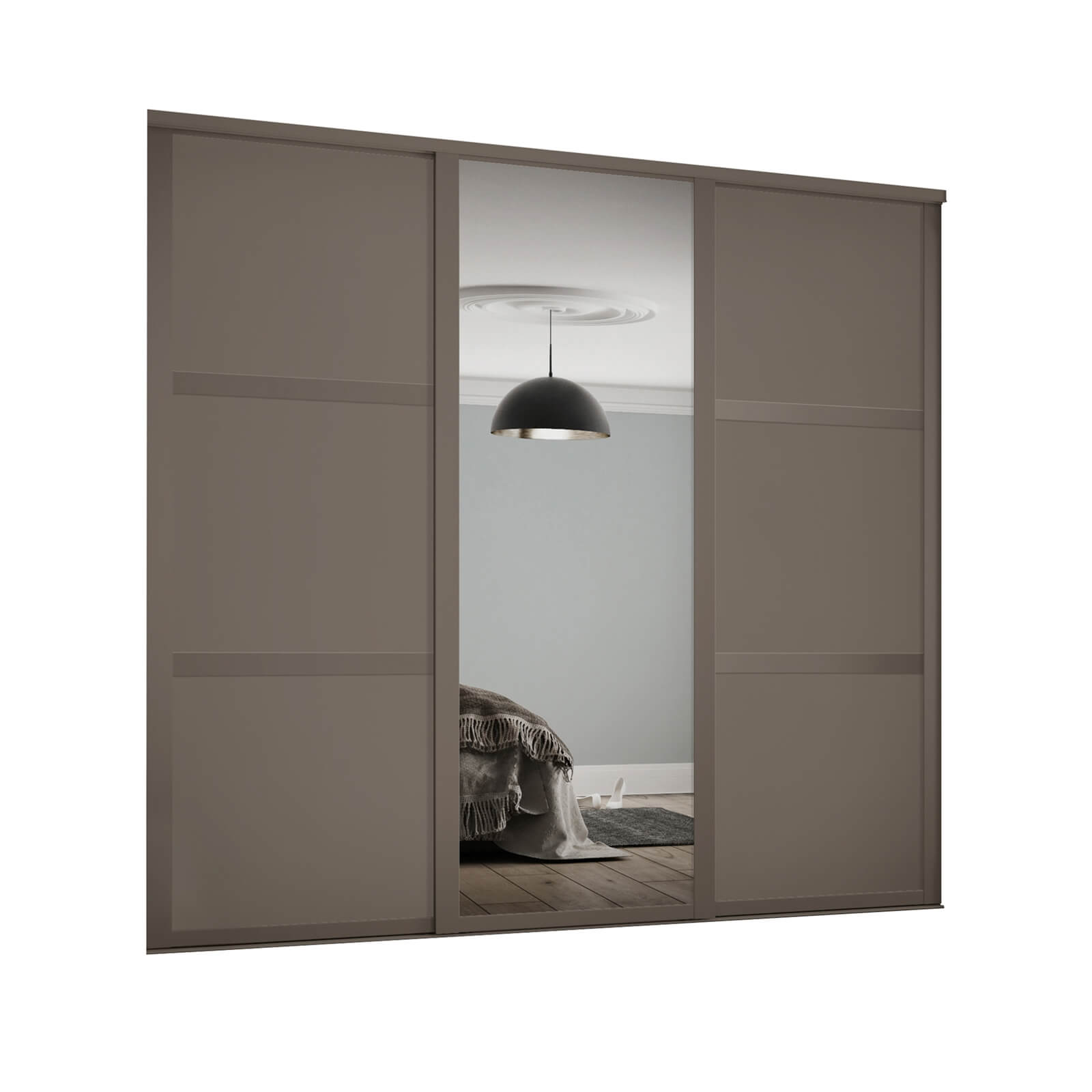 Photo of Shaker 3 Door Sliding Wardrobe Kit Stone Grey Panel / Mirror With Stone Grey Frame -w-2136 X -h-2260mm