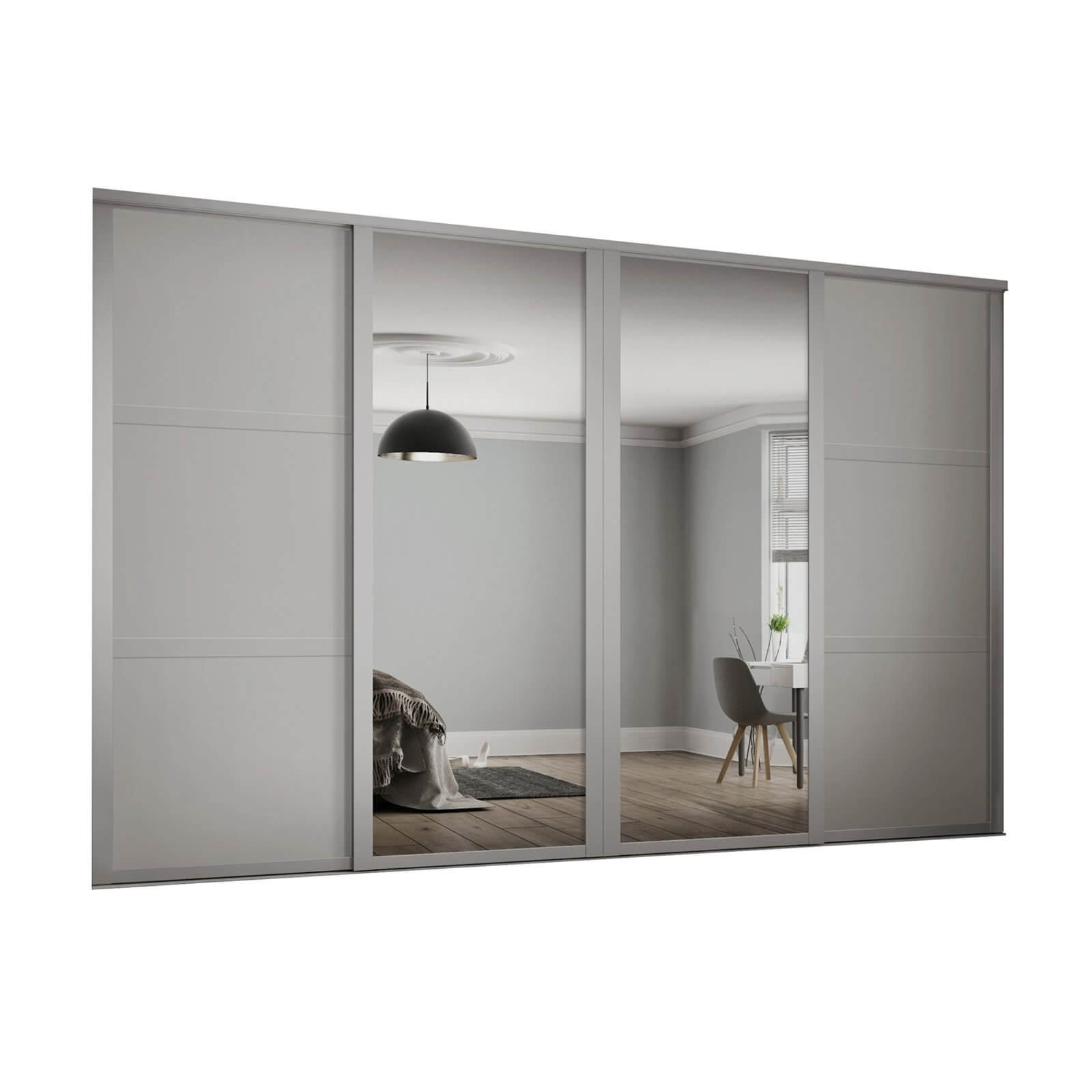 Photo of Shaker 4 Door Sliding Wardrobe Kit Cashmere Panel / Mirror -w-2898 X -h-2260mm