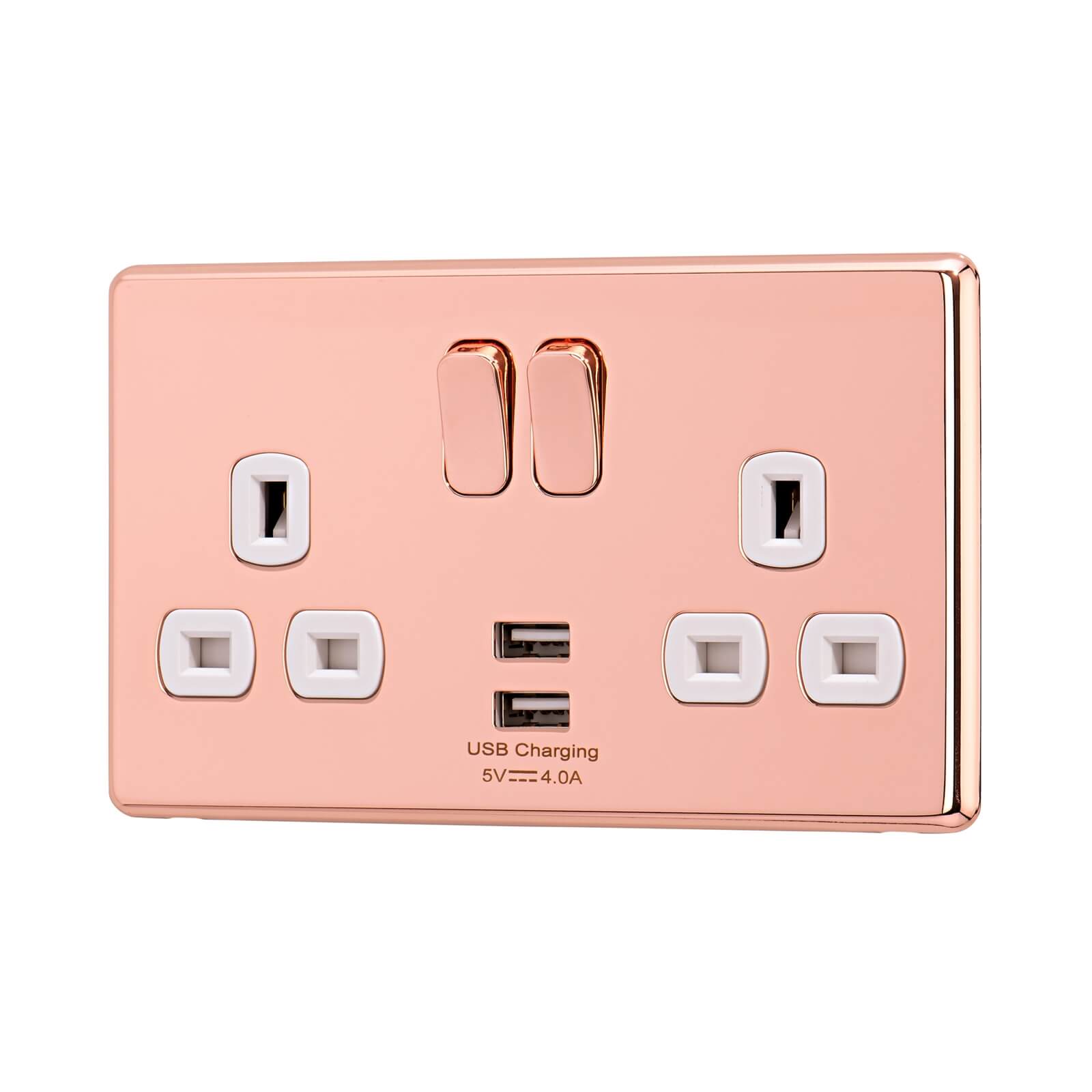 Arlec Fusion 13A 2 Gang Rose Gold Double switched socket with 2x4A USB