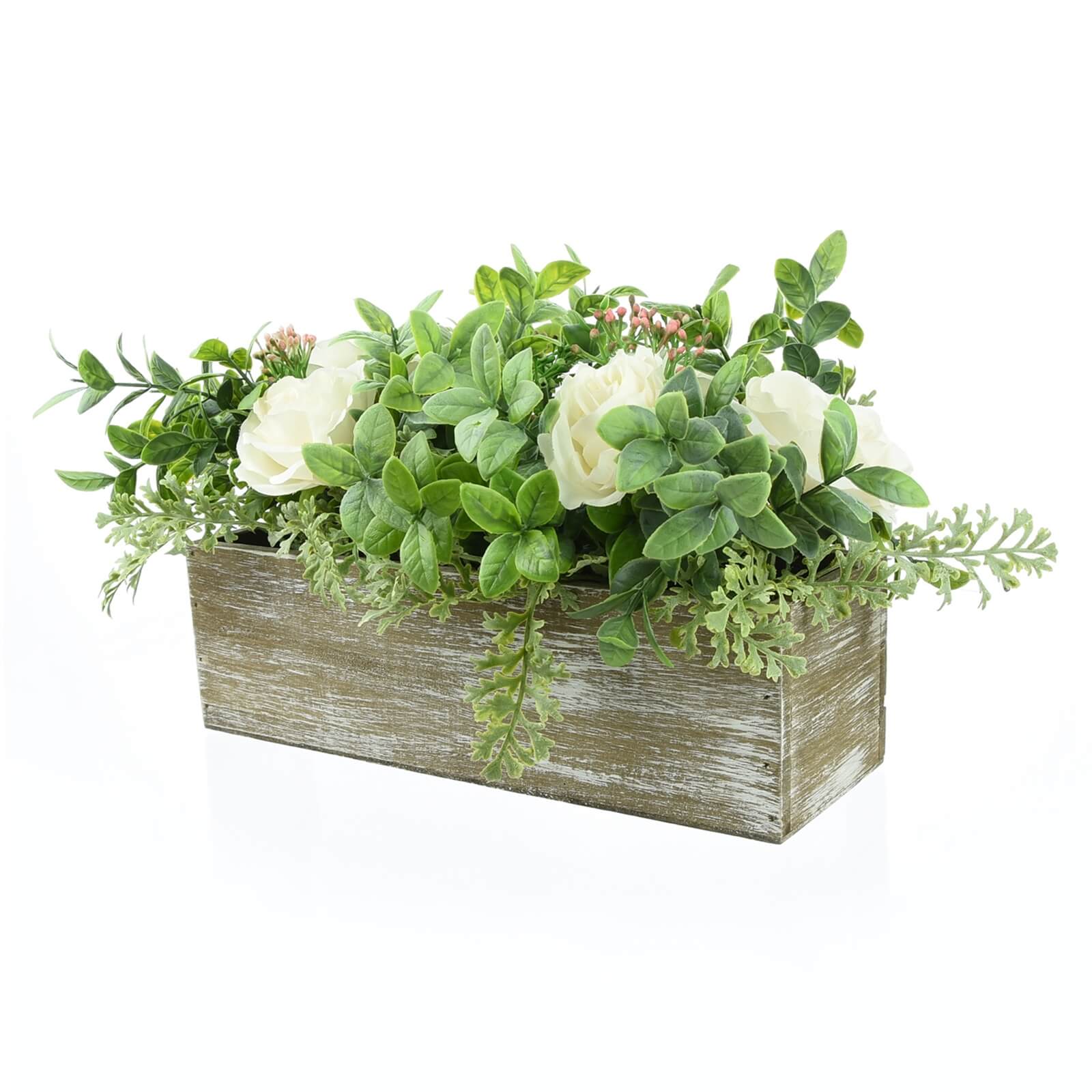White Rose Arrangement in Wooden Box