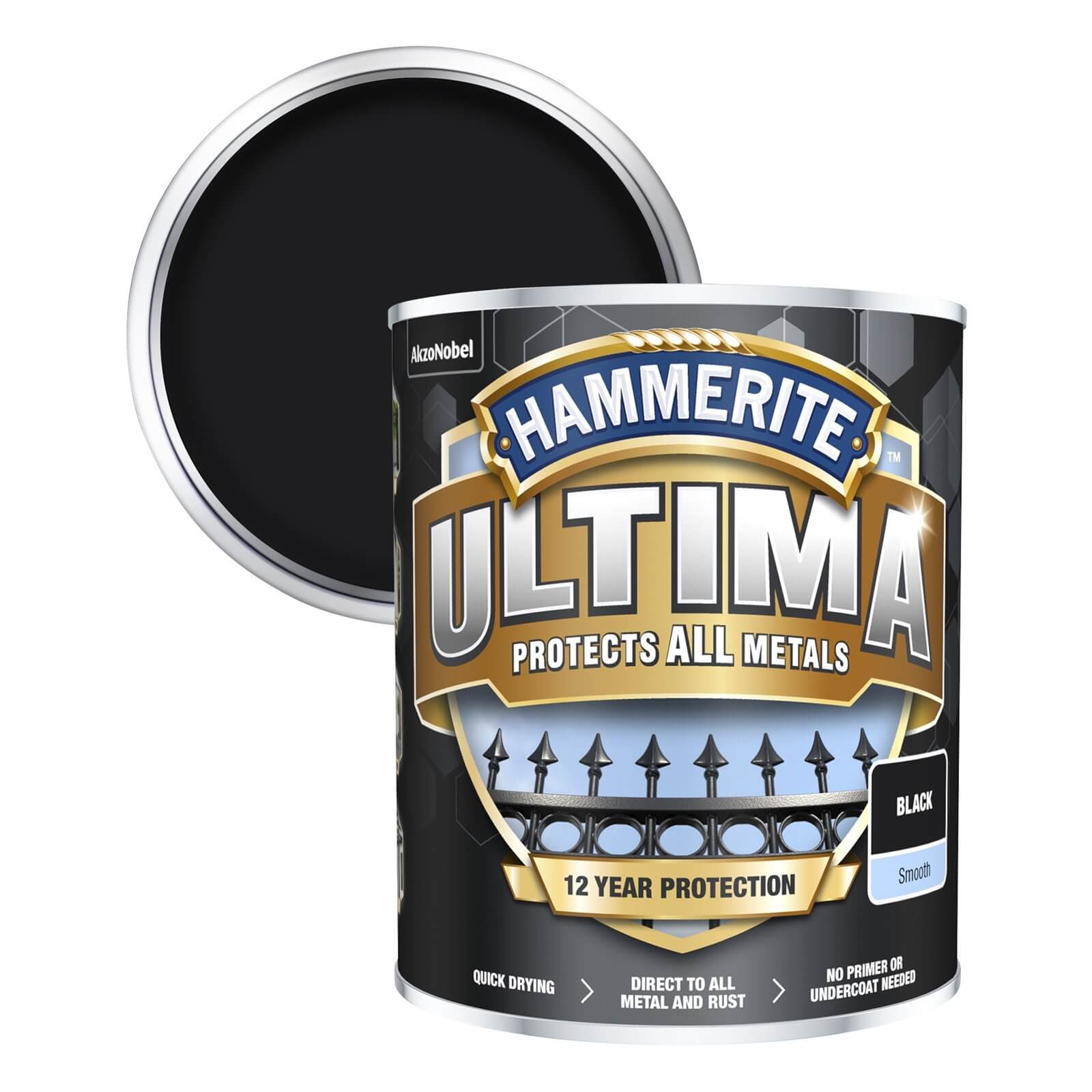 Hammerite Ultima Smooth Metal Paint Black - 750ml