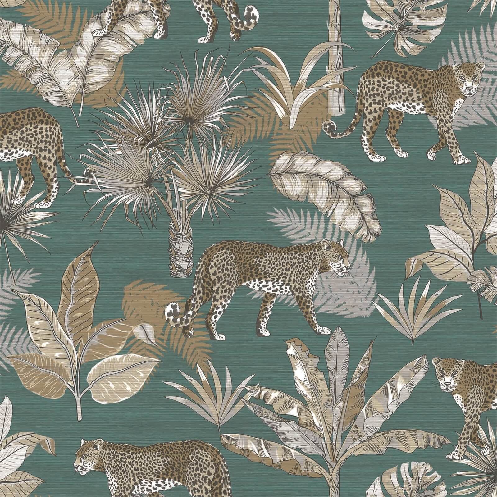 Photo of Grandeco Leopard Teal Paste The Wall Wallpaper