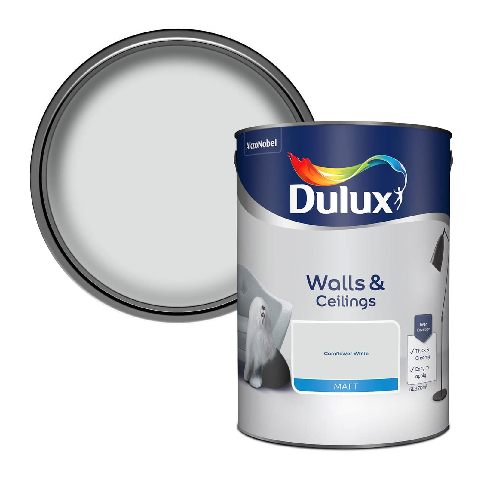 Dulux Natural Hints Matt Emulsion Paint Cornflower White - 5L