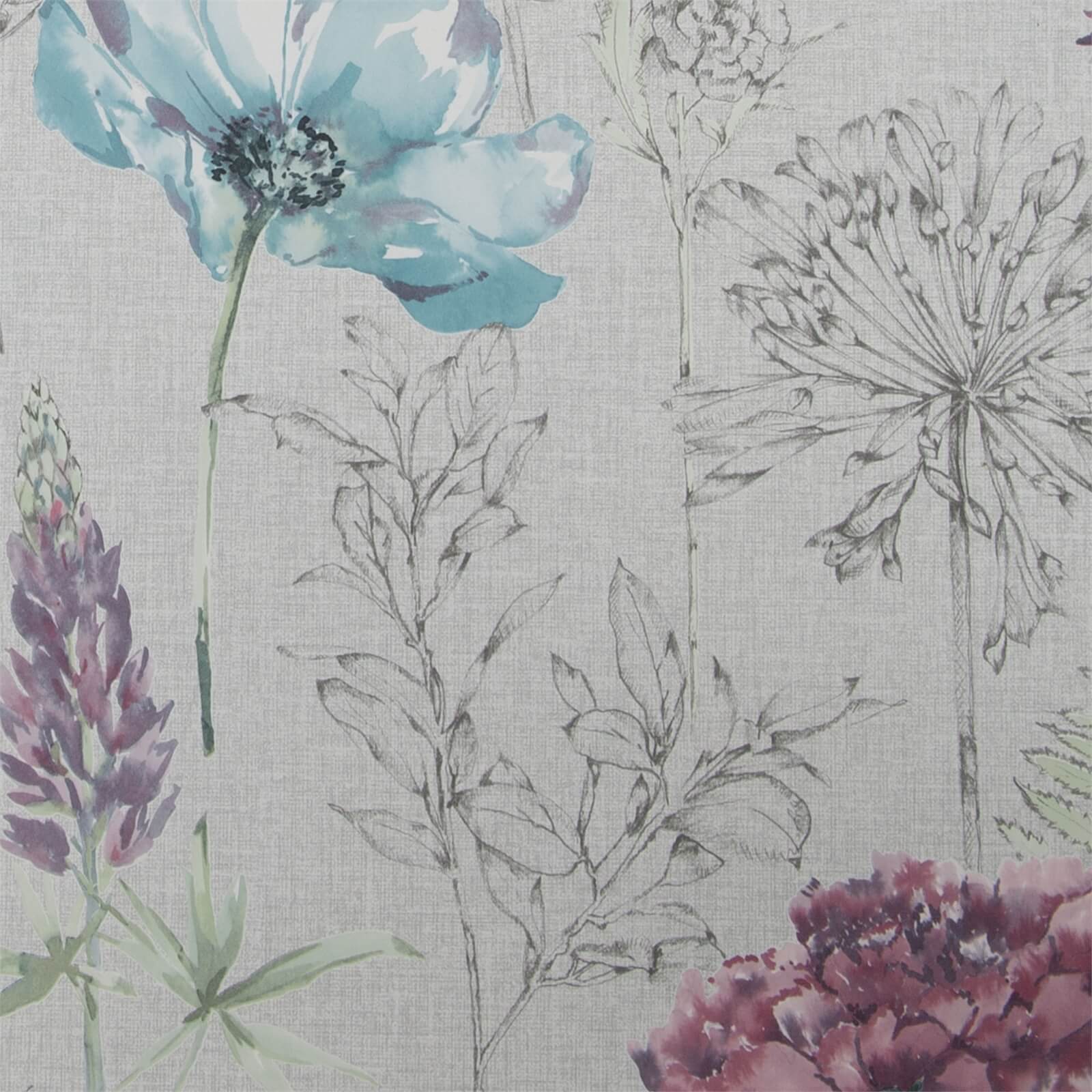 Photo of Fresco Floral Sketch Grey Wallpaper