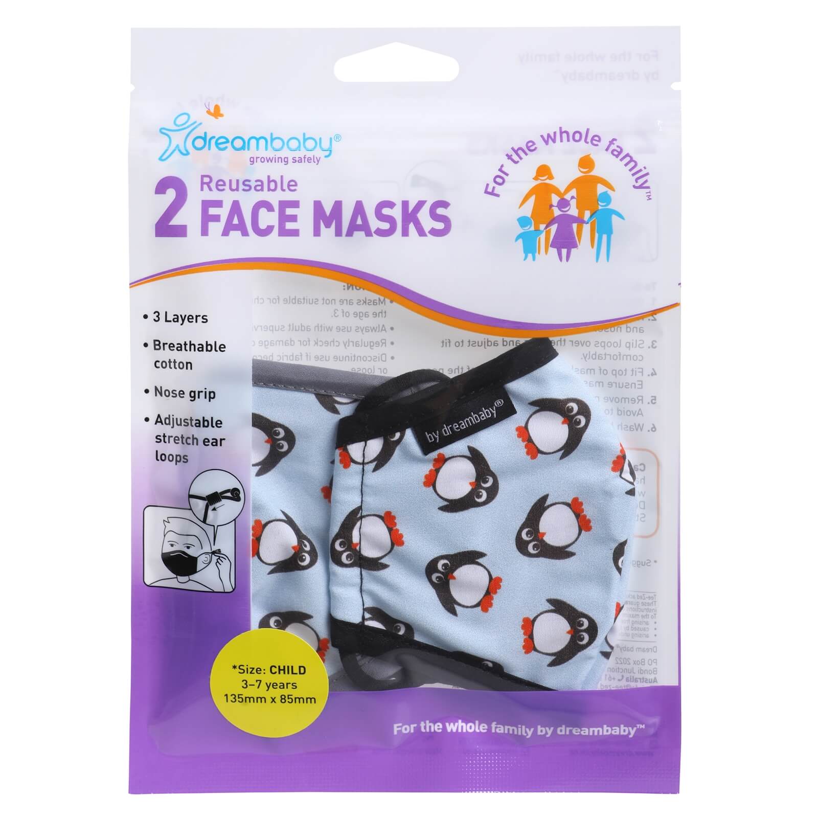 Photo of Dreambaby Reusable Penguin Face Masks -child- - 2 Pack