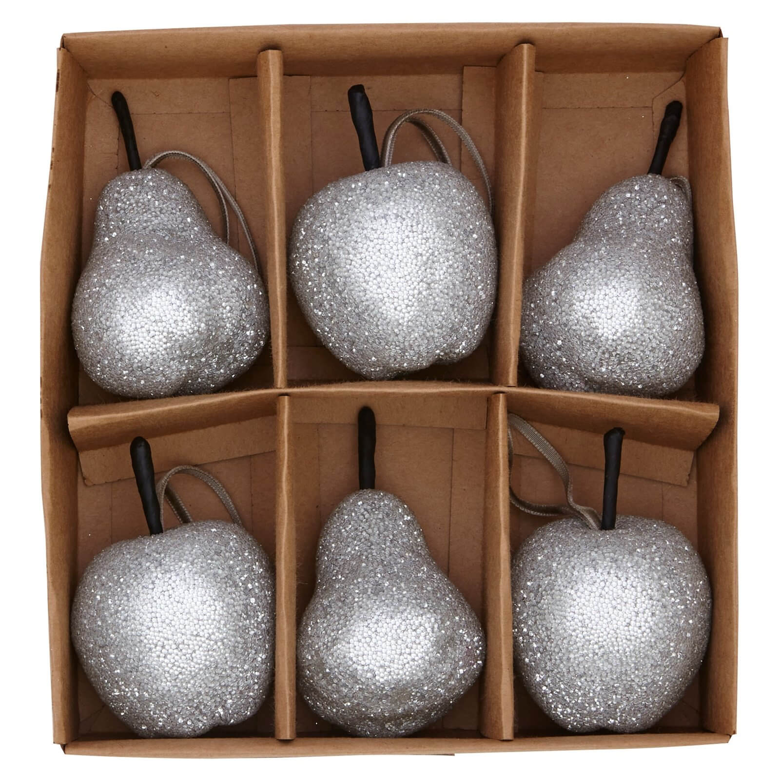 Photo of Silver Beaded Pears And Apples Christmas Tree Decorations - Pack Of 6