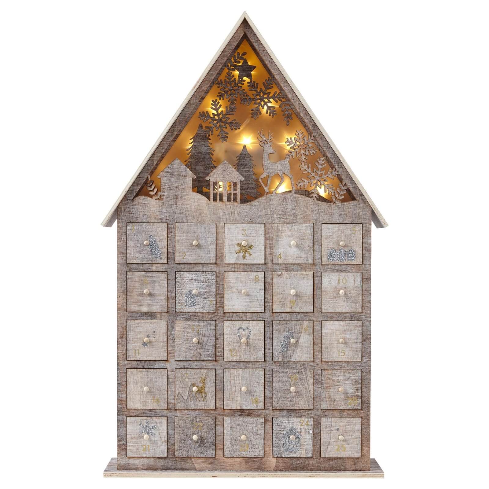 Photo of Wooden Light Up Christmas Advent Calendar House -battery Operated-