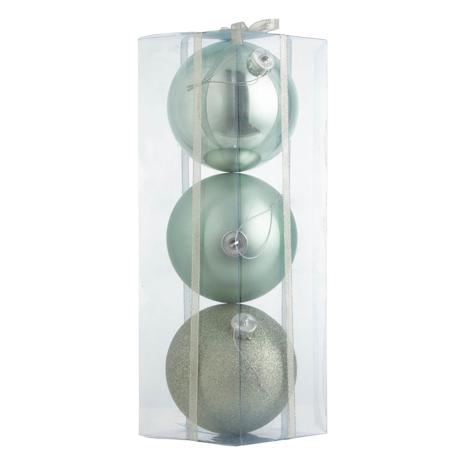 Photo of Large Pale Green Shatterproof Christmas Tree Baubles - Pack Of 3