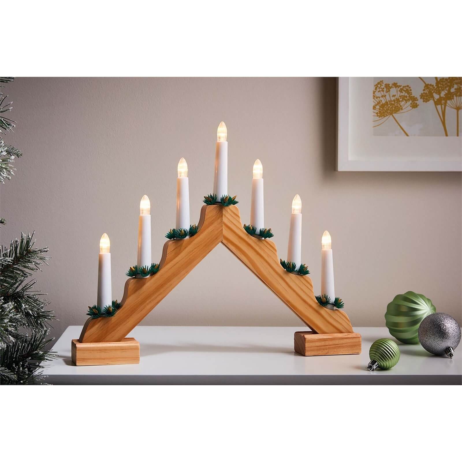 Photo of 7 Led Natural Wooden Traditional Christmas Candle Bridge -battery Operated-