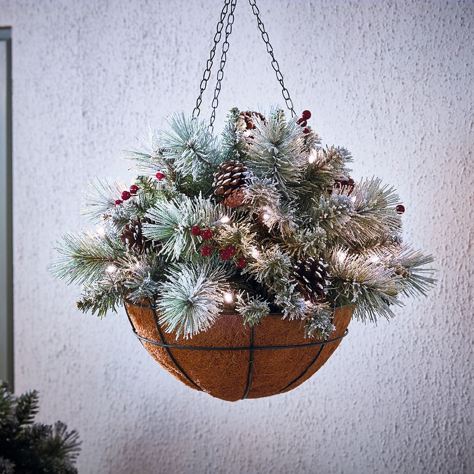 Photo of Pre-lit Snowy Christmas Hanging Basket -battery Operated-