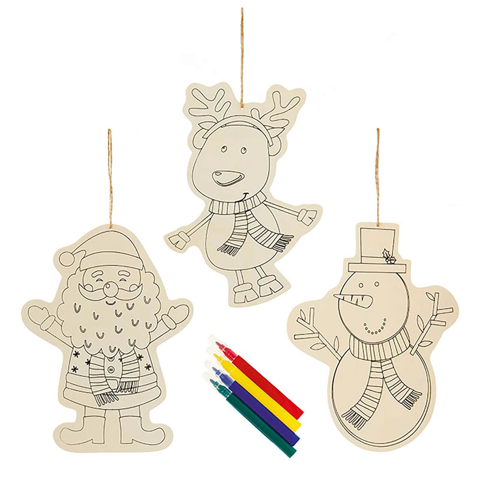 Photo of Wooden Colour In Christmas Character Tree Decorations - 3 Pack