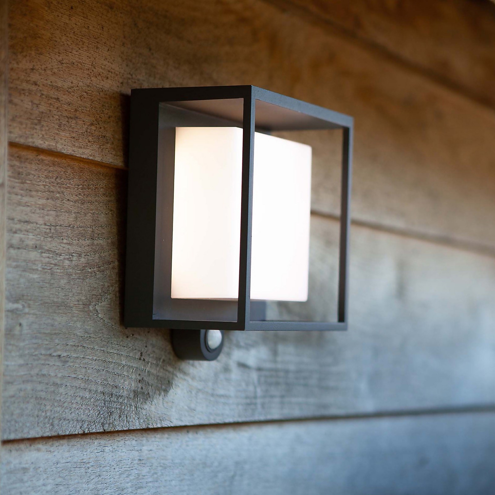 Lutec Curtis Solar LED Outdoor Wall Light with PIR Motion Sensor