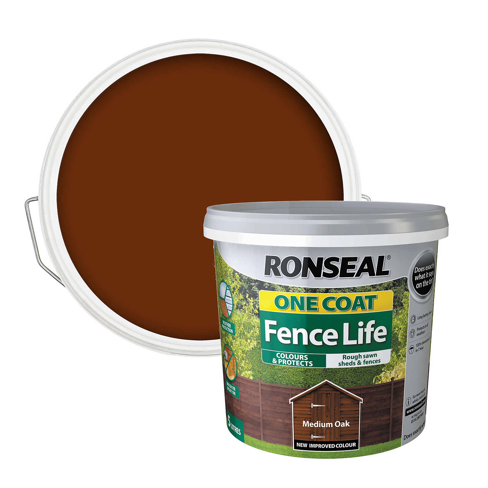 Photo of Ronseal One Coat Fence Life Paint Medium Oak - 5l
