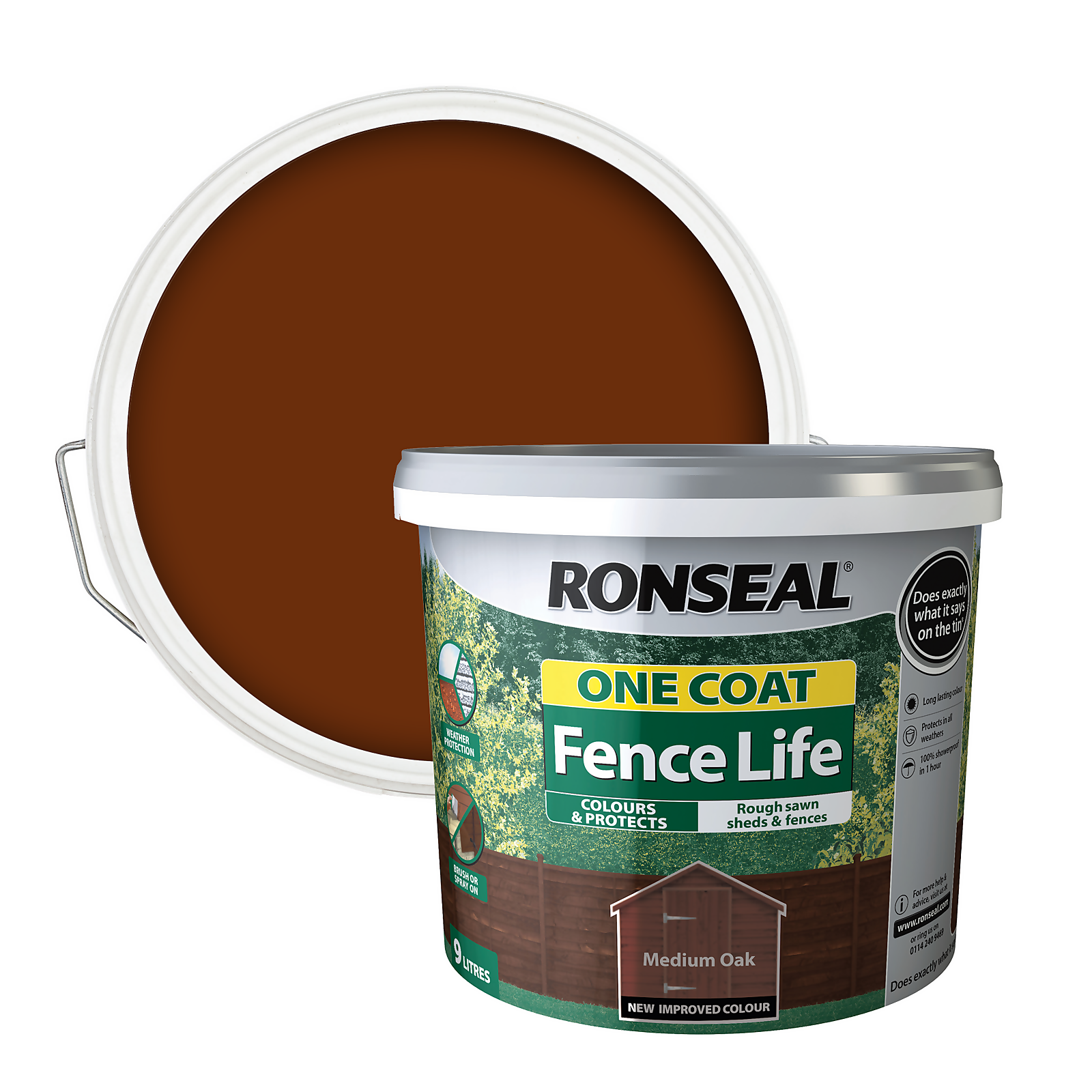 Photo of Ronseal One Coat Fence Life Paint Medium Oak - 9l