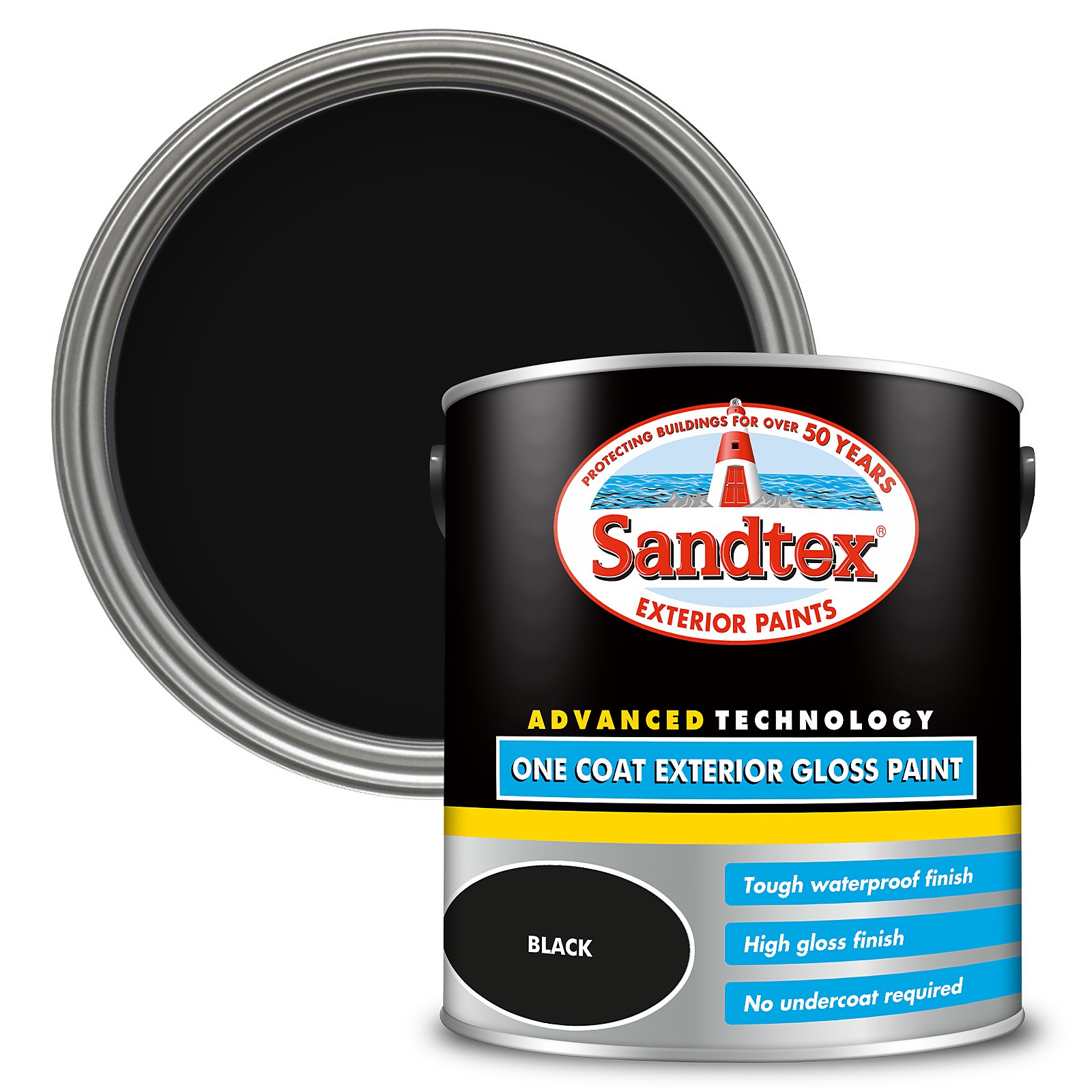 Sandtex One Coat Gloss Paint Black - 2.5L