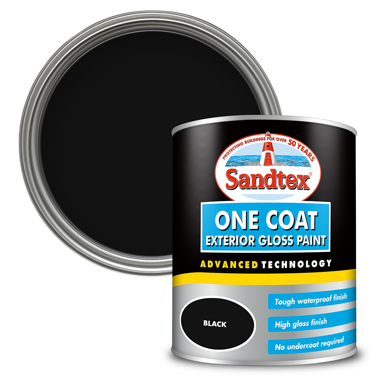 Sandtex One Coat Gloss Paint Black - 750ml