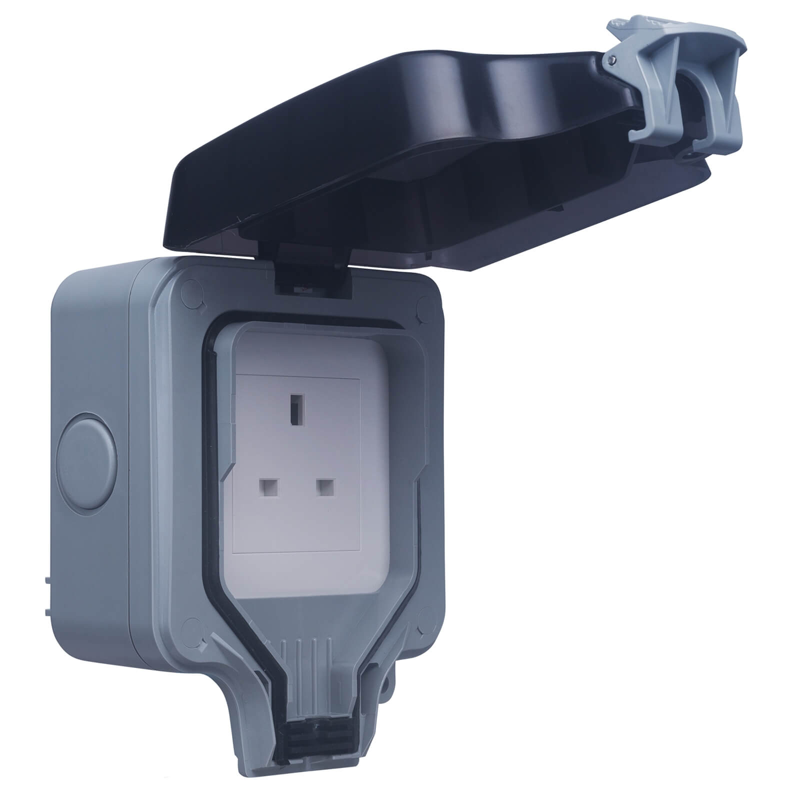 Photo of Bg 13 Amp 1 Gang Unswitched Weatherproof Socket Ip66 Rated Grey/black
