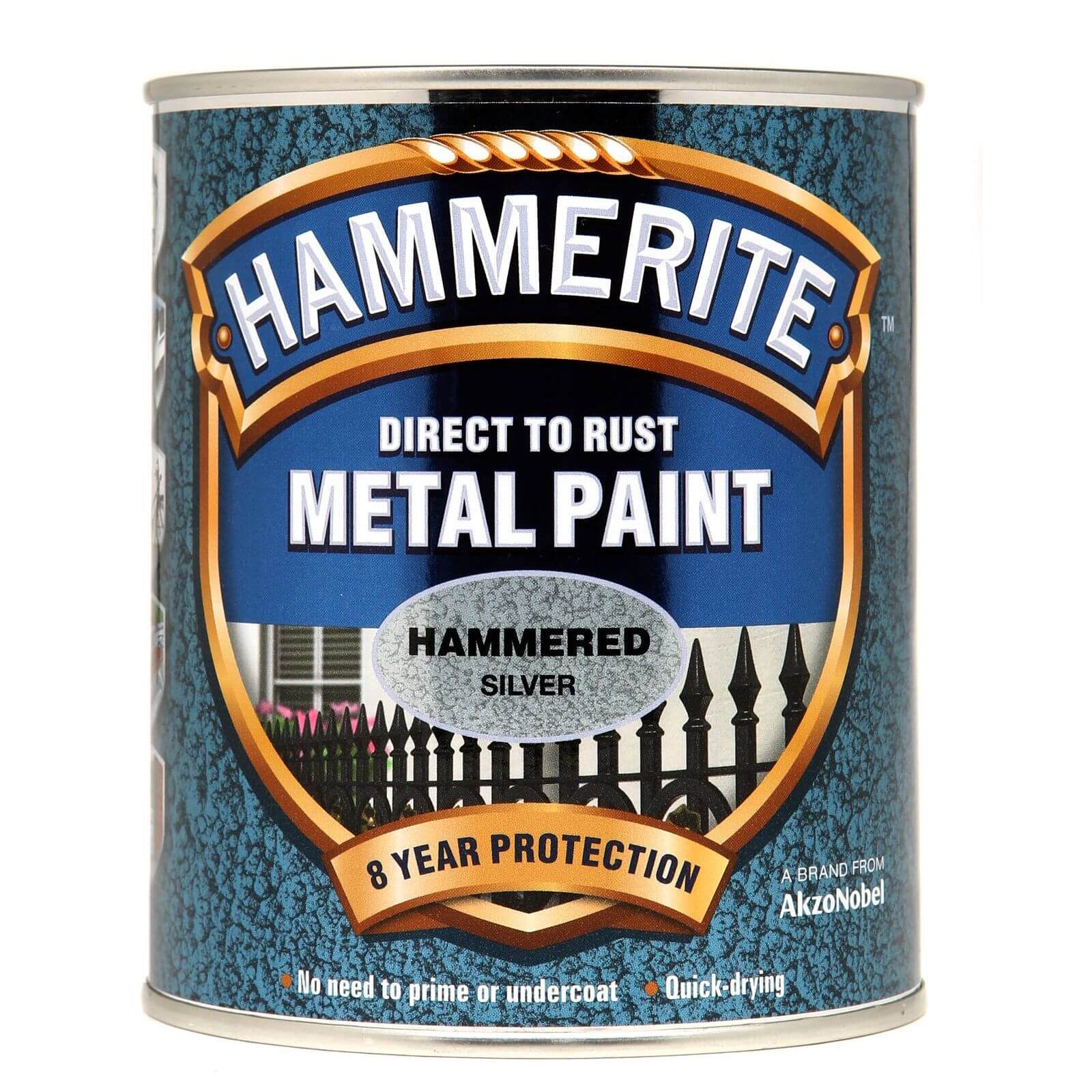 Hammerite Direct To Rust Hammered Silver Metal Paint - 750ml