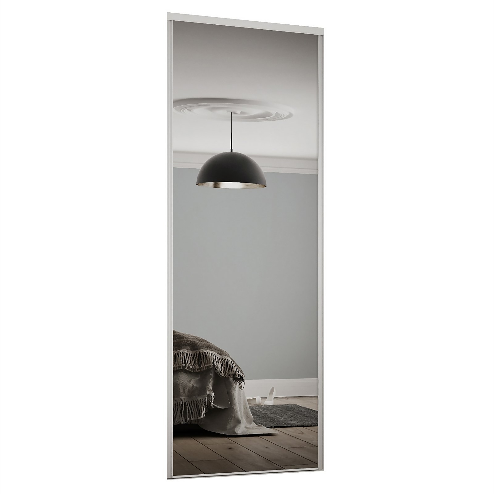 Mirror Sliding Wardrobe Door with White Frame (W)914mm