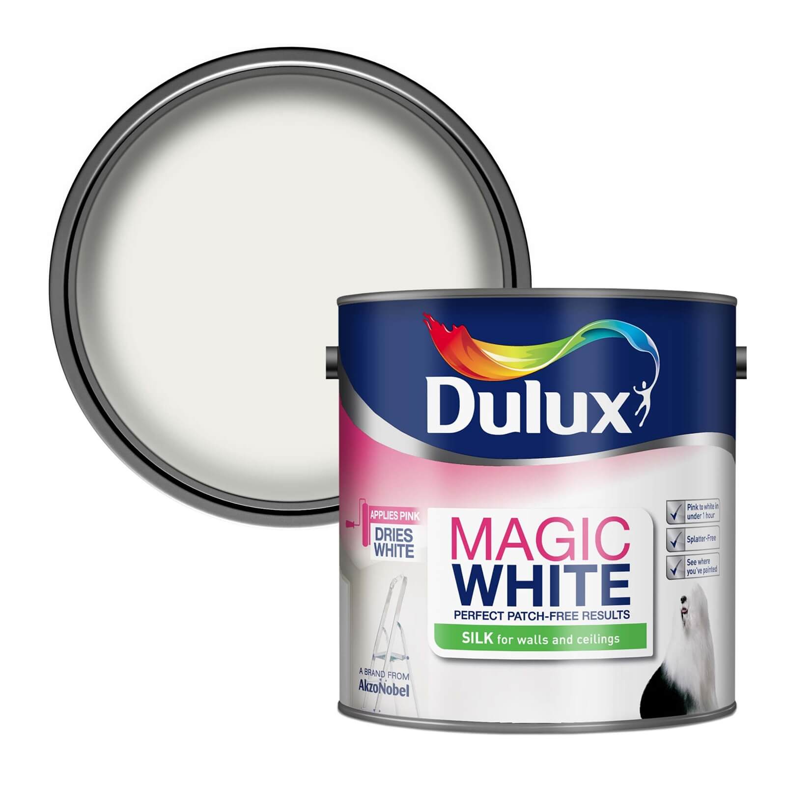 Dulux Magic Pure Silk Emulsion Paint Pure Brilliant White - 2.5L