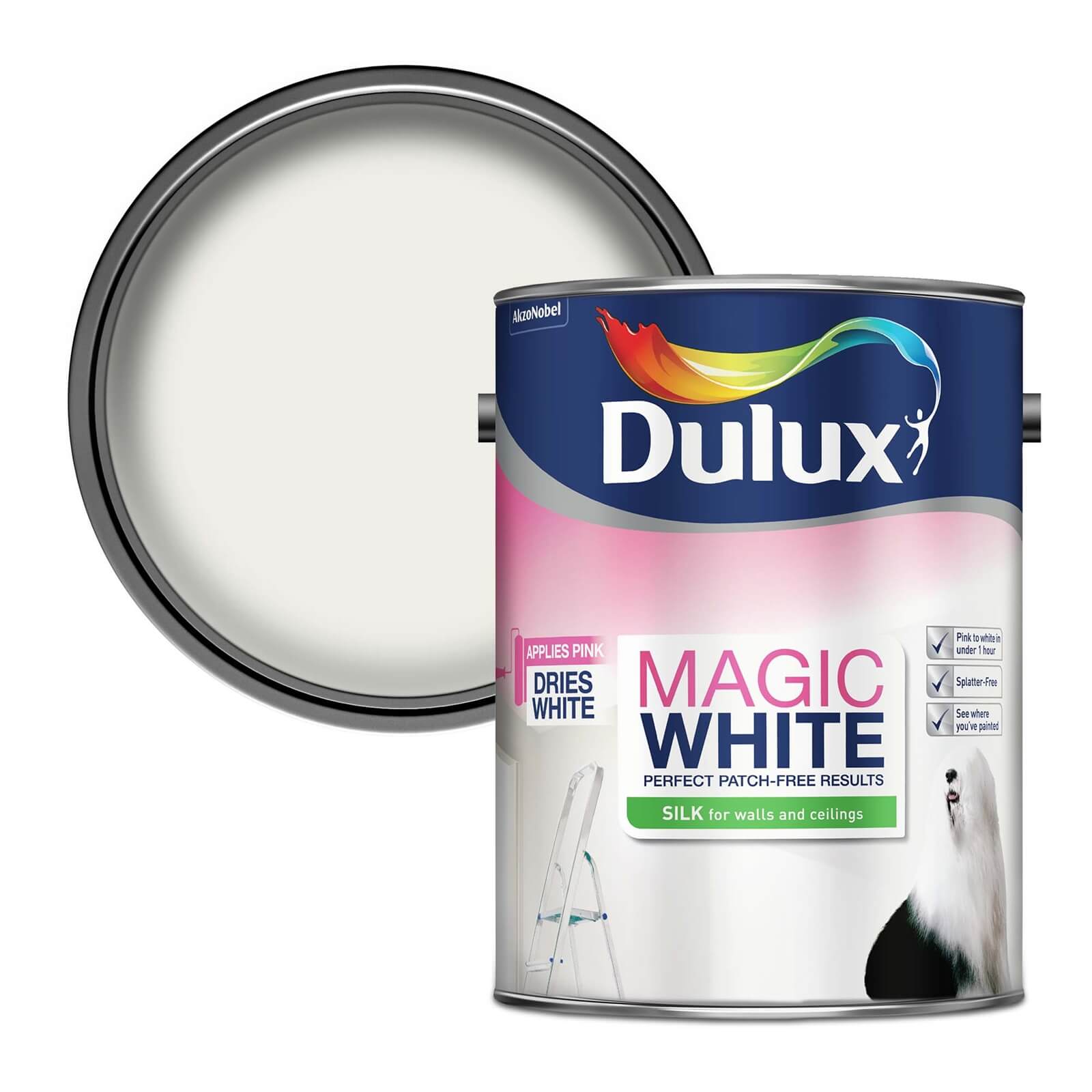 Dulux Magic Pure Silk Emulsion Paint Pure Brilliant White - 5L