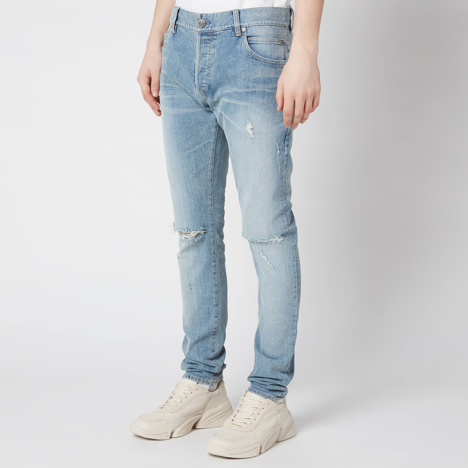 Balmain Men's Embroidered Distressed Slim Jeans - Blue - W28