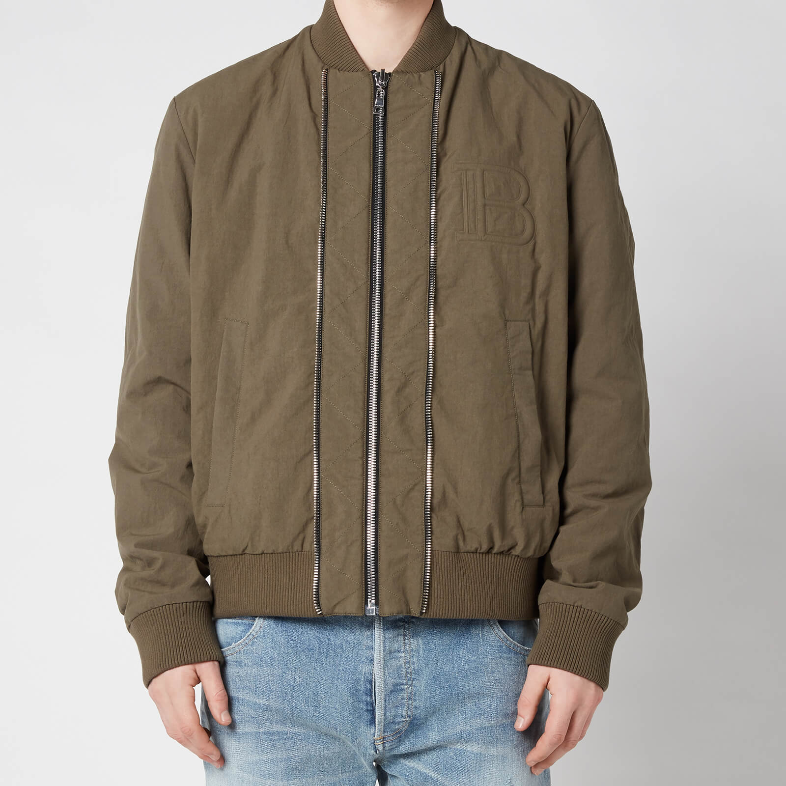 Balmain Men's Embossed Reversible Bomber Jacket - Khaki - 48M