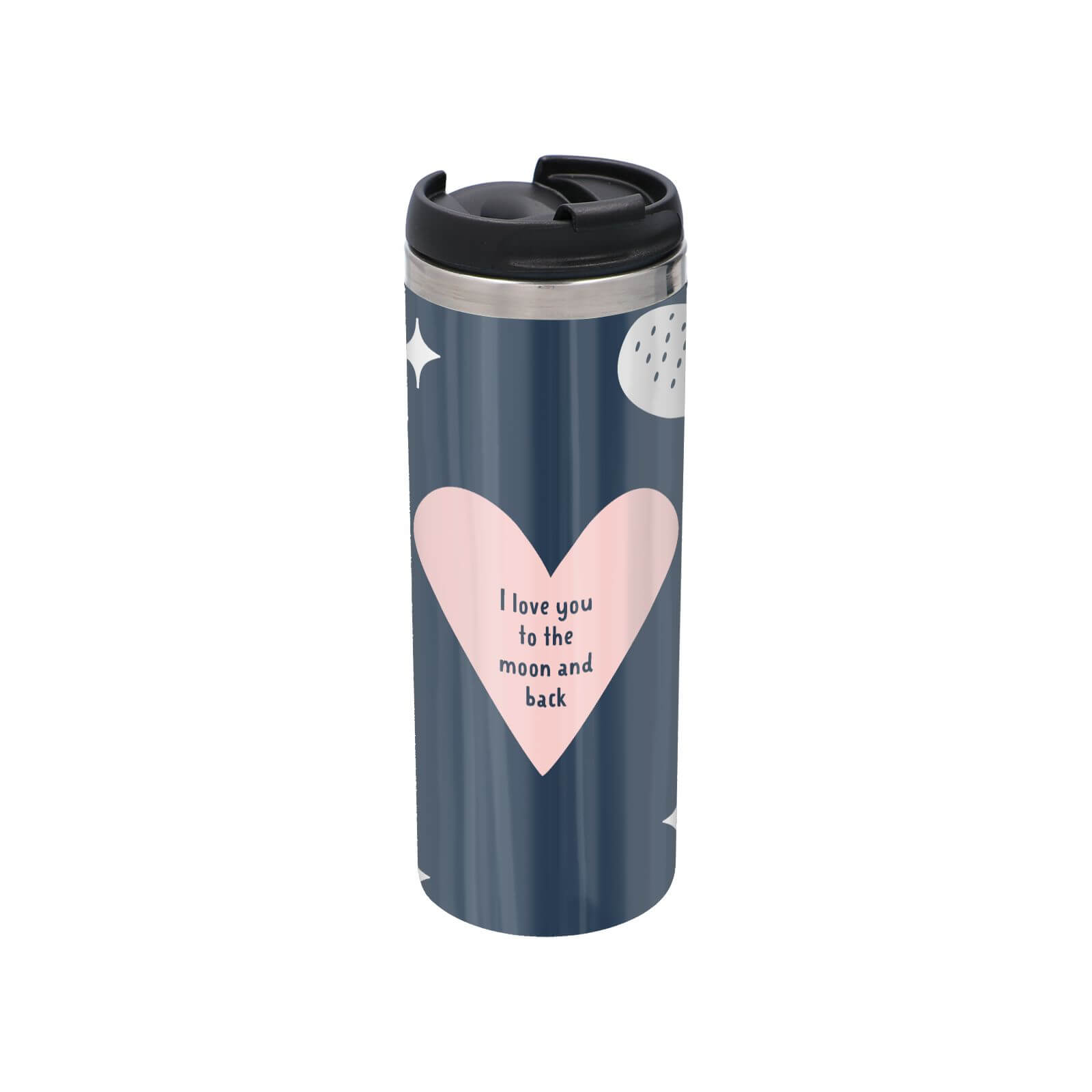 I Love You To The Moon And Back Stainless Steel Thermo Travel Mug - Metallic Finish