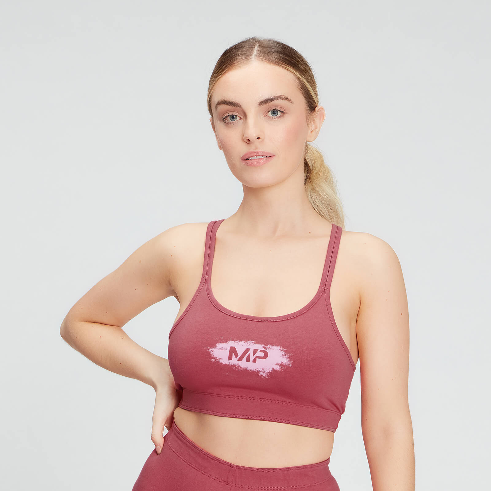 Image of        Reggiseno sportivo con stampa MP Chalk da donna - Rosa bacca - M