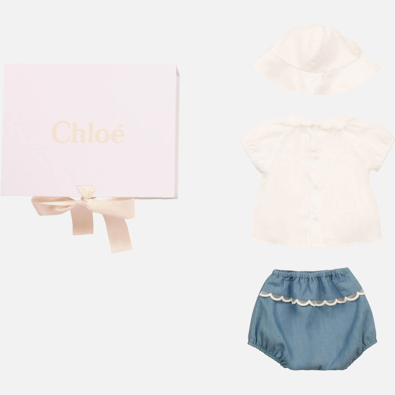 Chloe Baby Girls' Textile Bloomers, Top & Hat Set - Denim Blue - 0-3 months