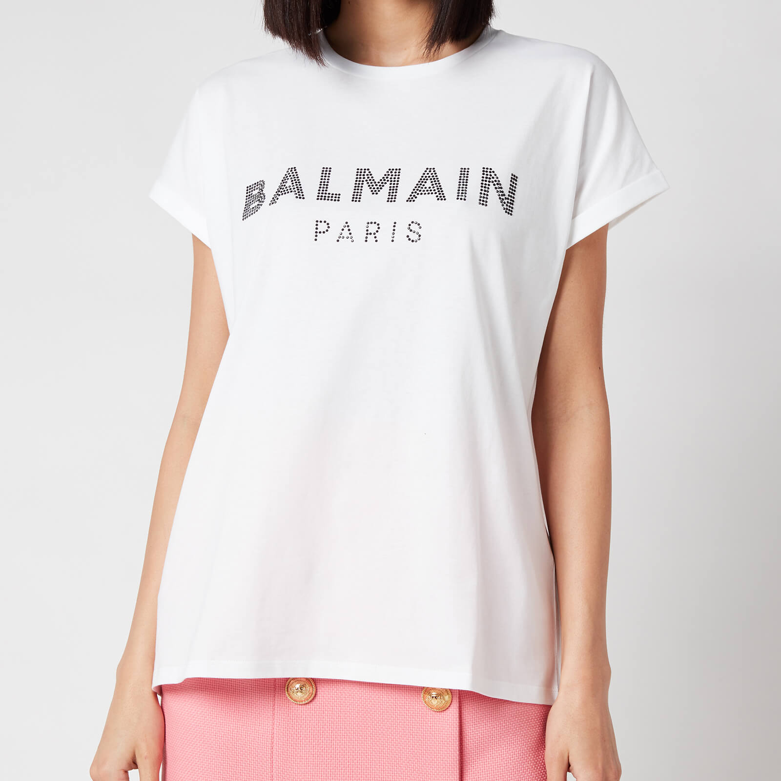 Balmain Women's Strass Logo T-Shirt - Blanc/Noir - M