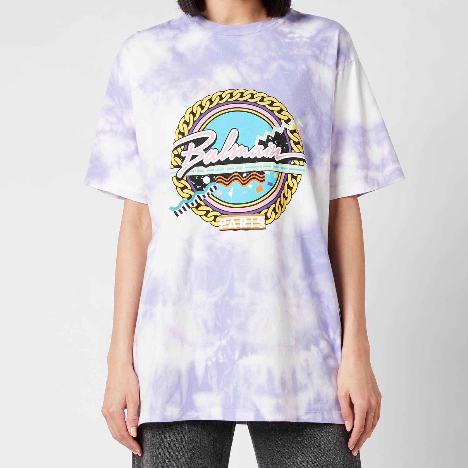 Balmain Women's Oversized Printed Tie Dye T-Shirt - Lavender/Multi - M