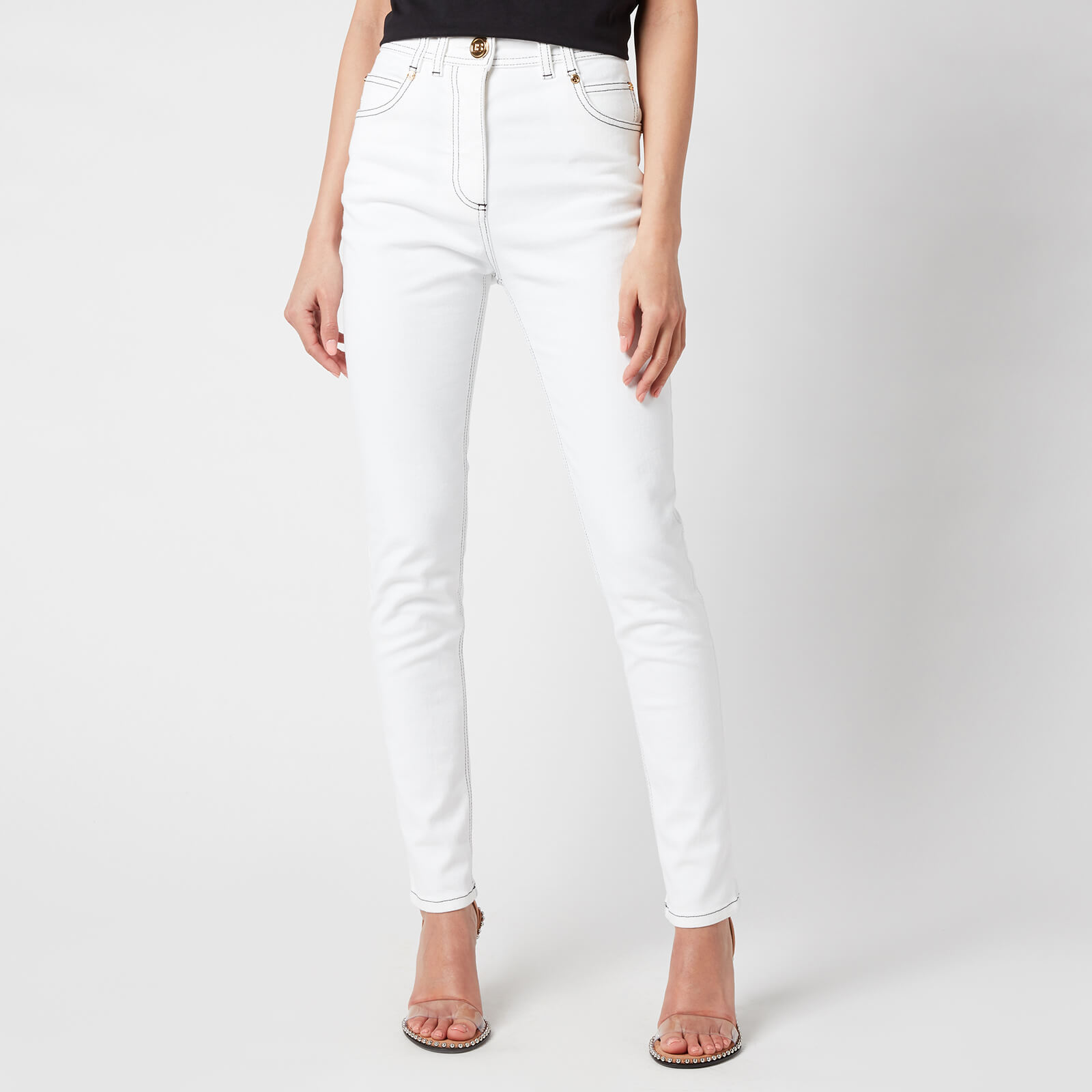 Balmain Women's High Waist Top Stitched Skinny Jeans - White - FR 38/UK 10