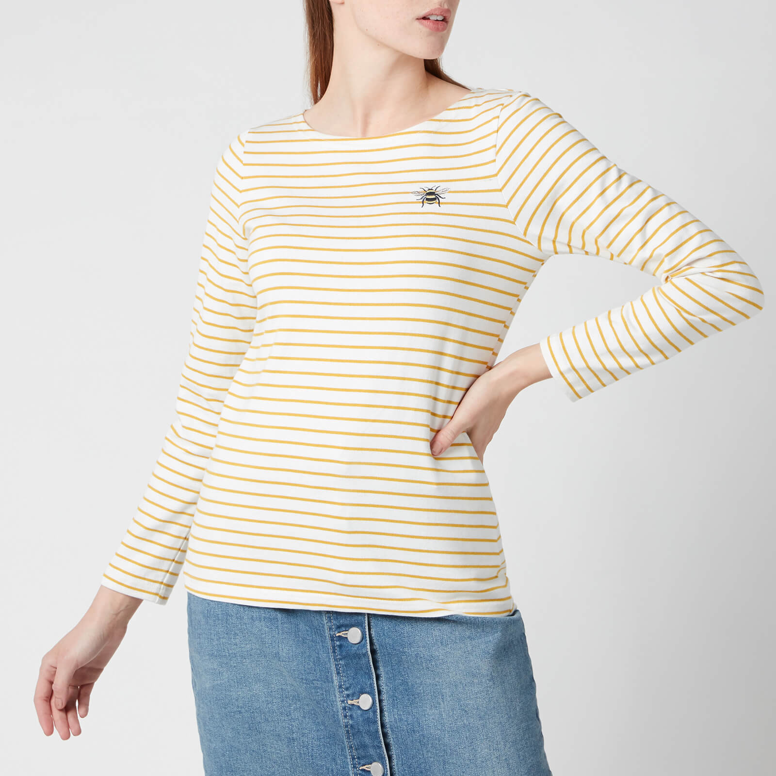 Joules Women's Harbour Print Long Sleeve Top - Cream Gold Stripe - UK 6