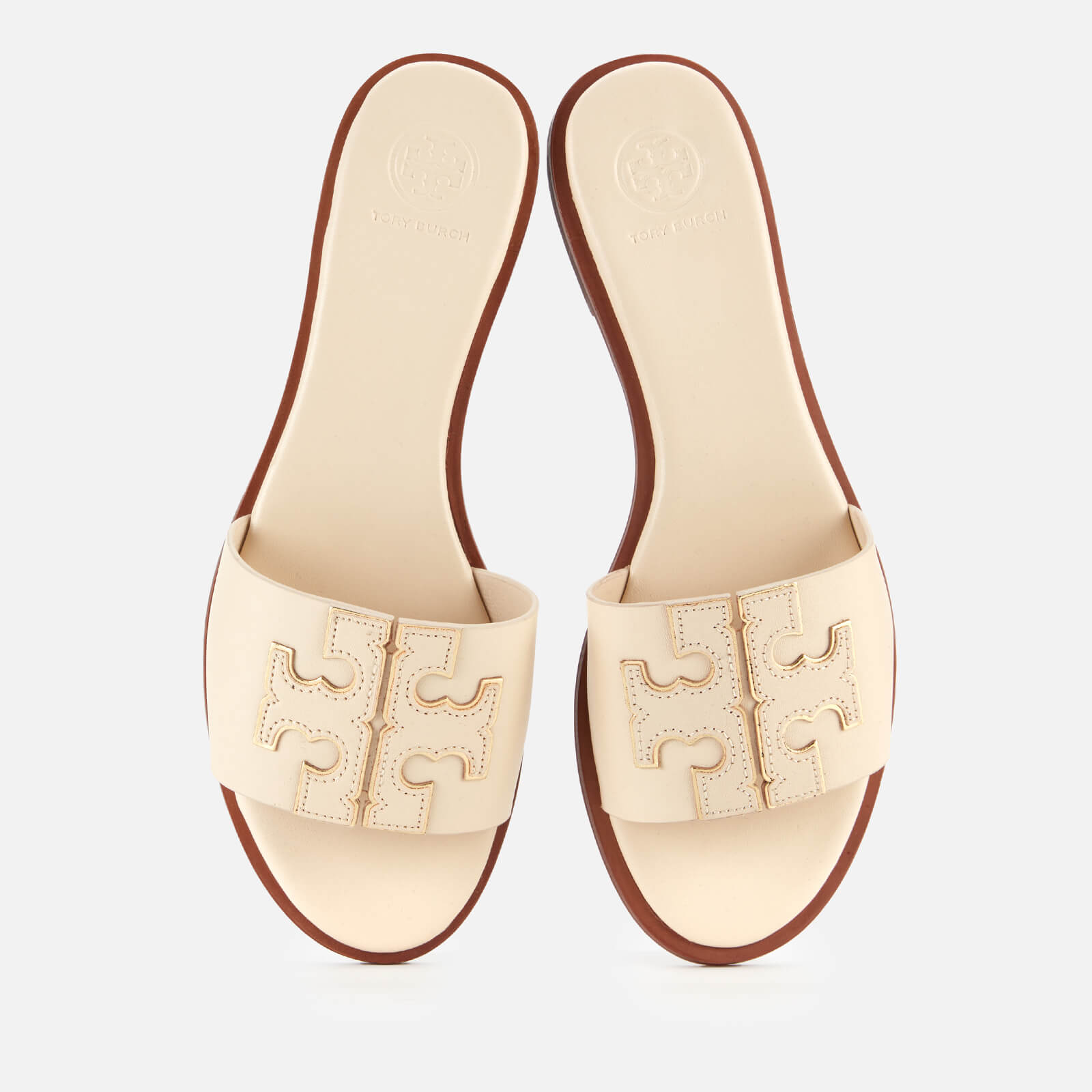 Tory Burch Women's Ines Leather Slide Sandals - New Cream/Gold - 4