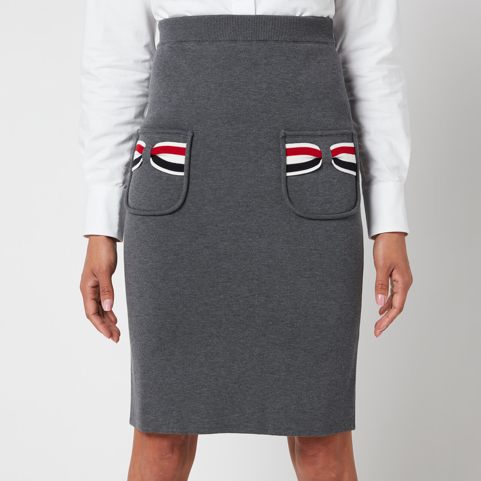 Thom Browne Women's Double Face Pencil Skirt with Rwb Bow Pockets - Med Grey - IT 40/UK 8