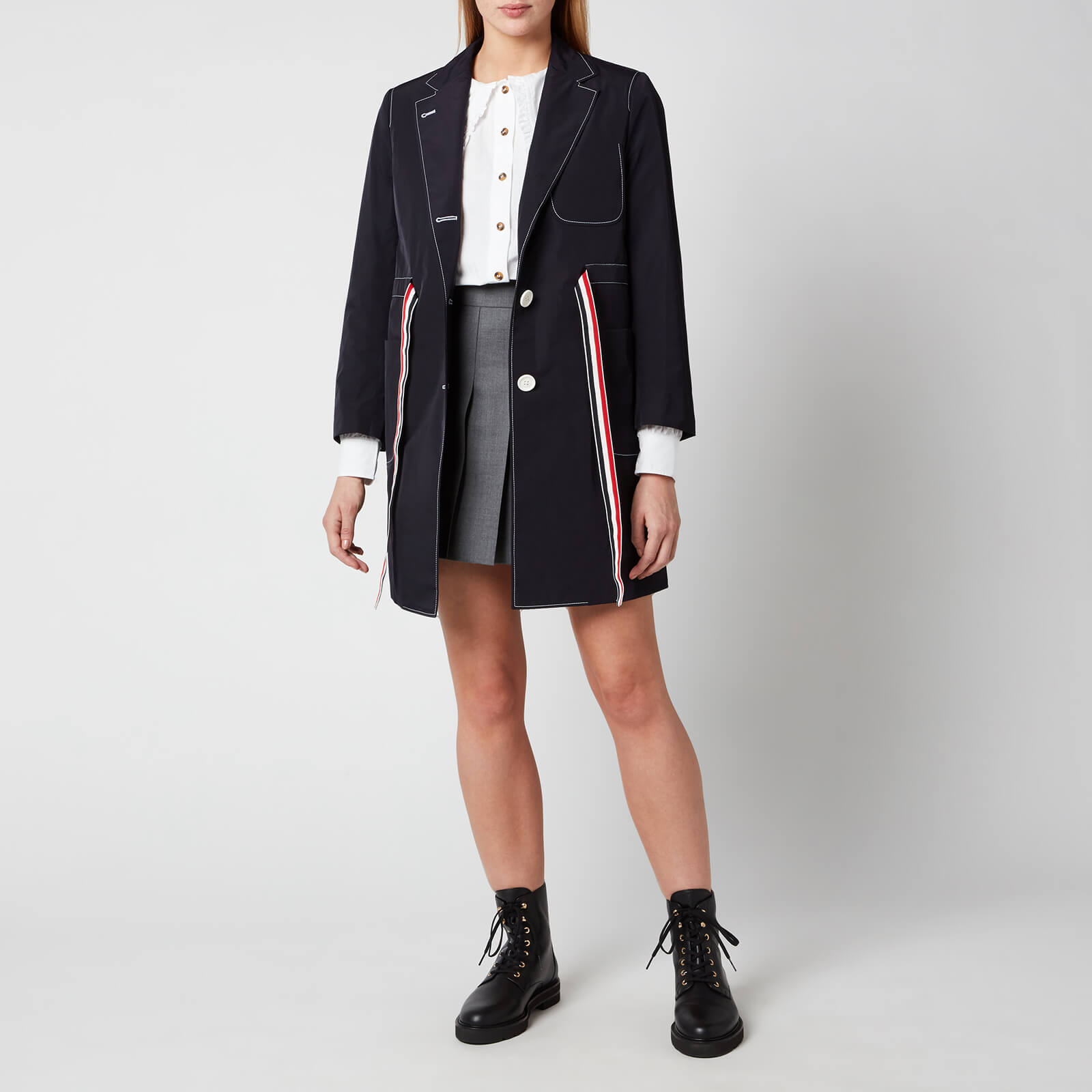 Thom Browne Women's Sack Overcoat with Rwb Gg Belt - Navy - IT 40/UK 8