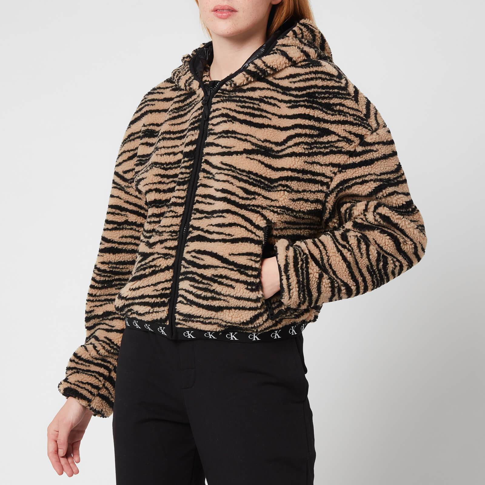 Calvin Klein Jeans Women's Zebra Sherpa Jacket - Zebra Aop Irish Cream Black - XS