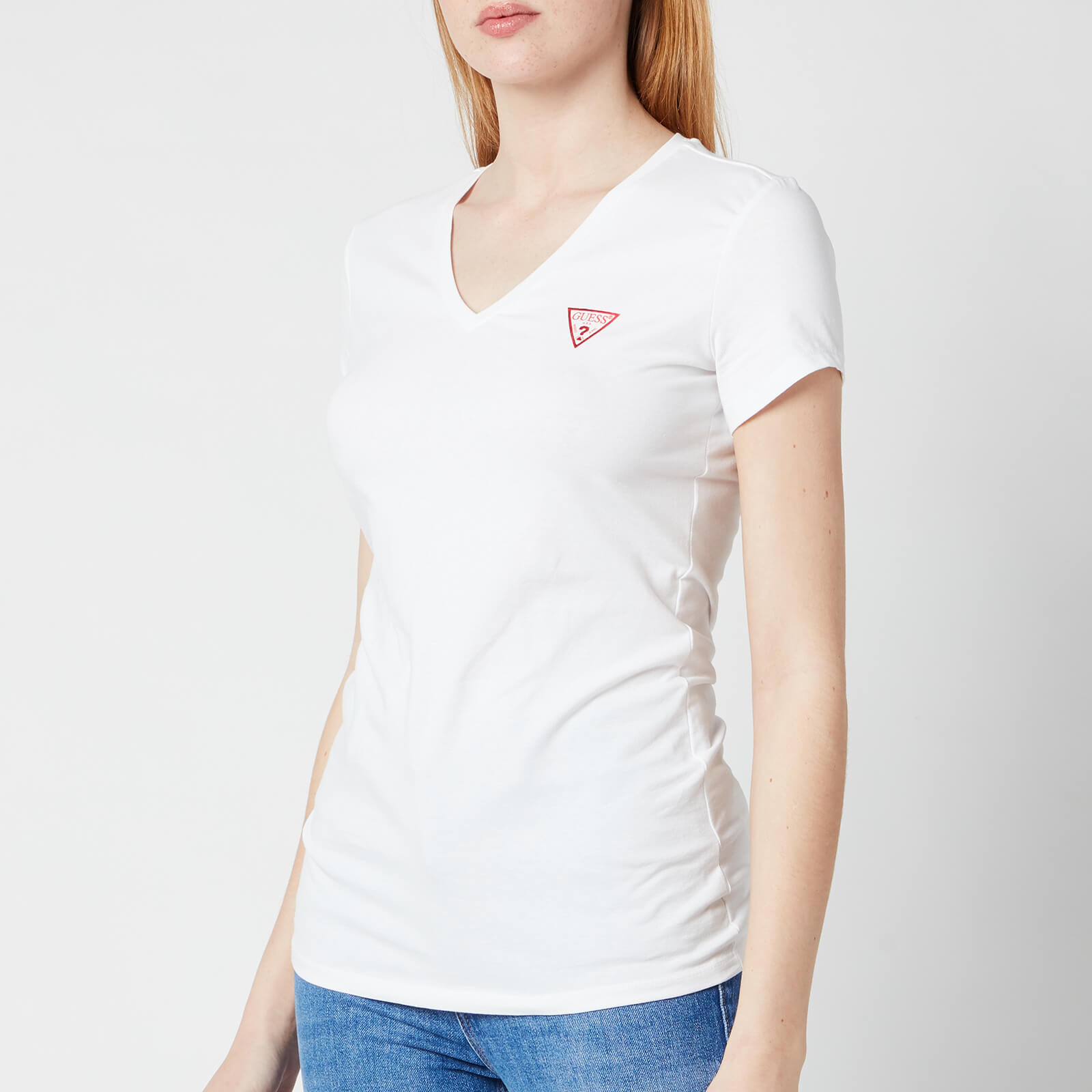 Guess Women's Short Sleeve Vn Mini Triangle T-Shirt - True White - XS