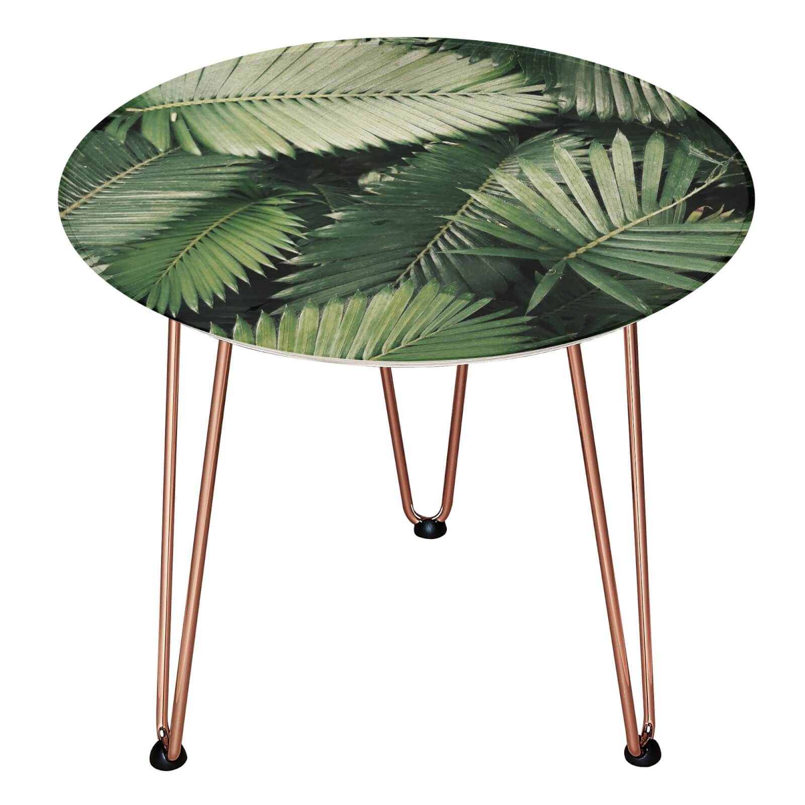 Decorsome Tropical Leaves Wooden Side Table - Rose gold