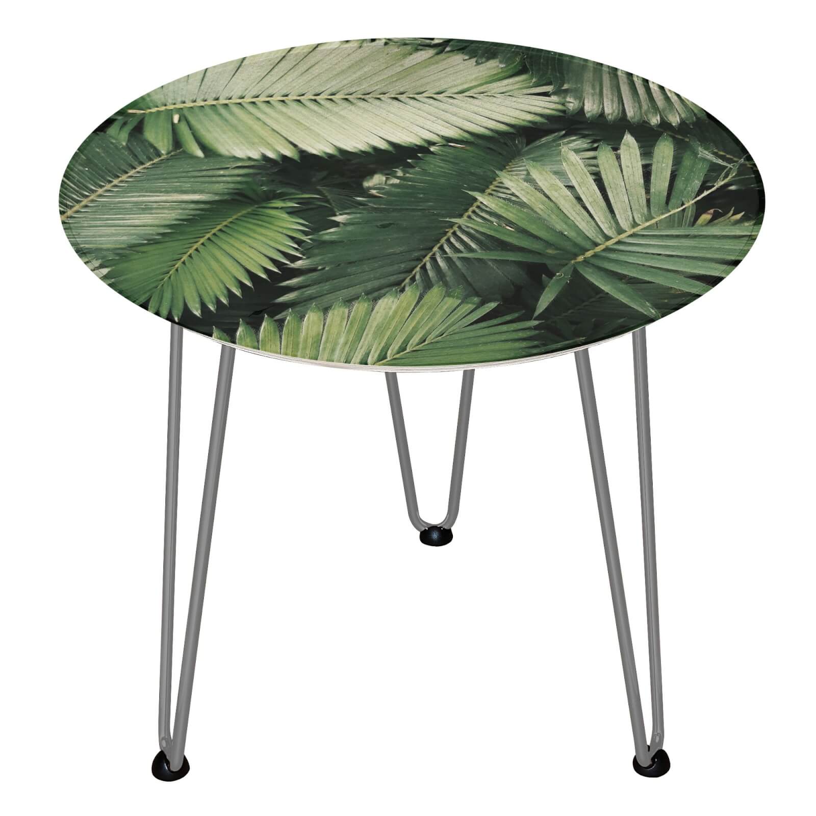 Decorsome Tropical Leaves Wooden Side Table - Silver