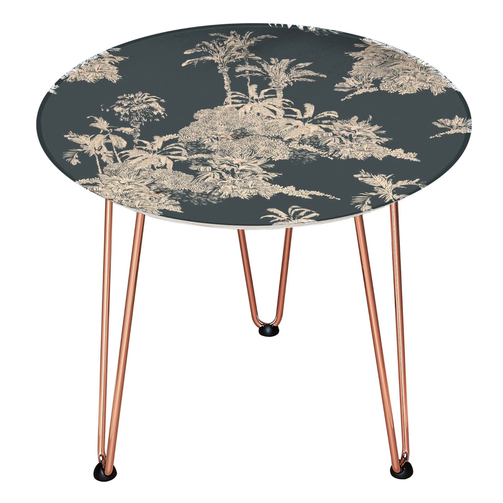 Decorsome Botanical Pattern Wooden Side Table - Gold