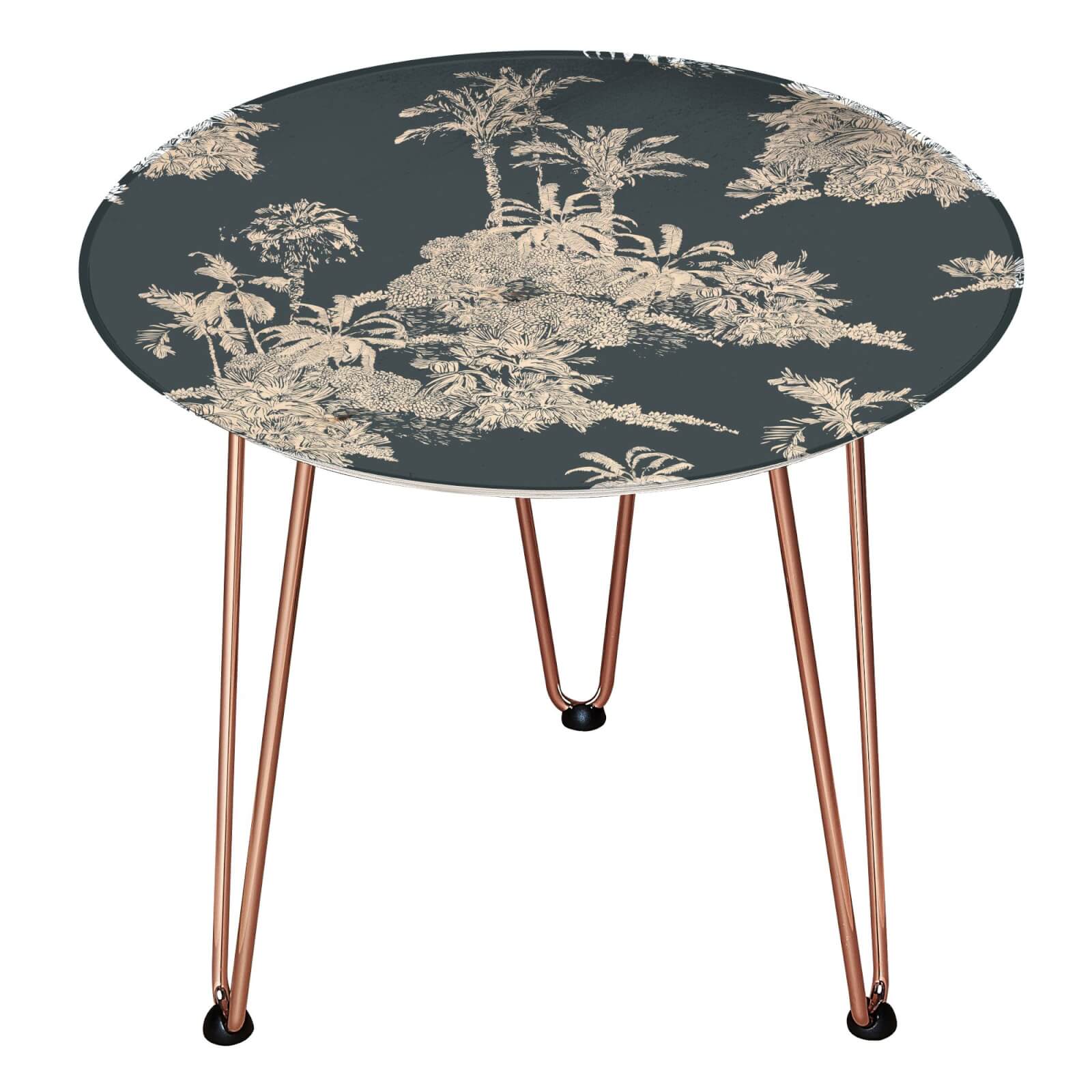 Decorsome Botanical Pattern Wooden Side Table - Rose gold