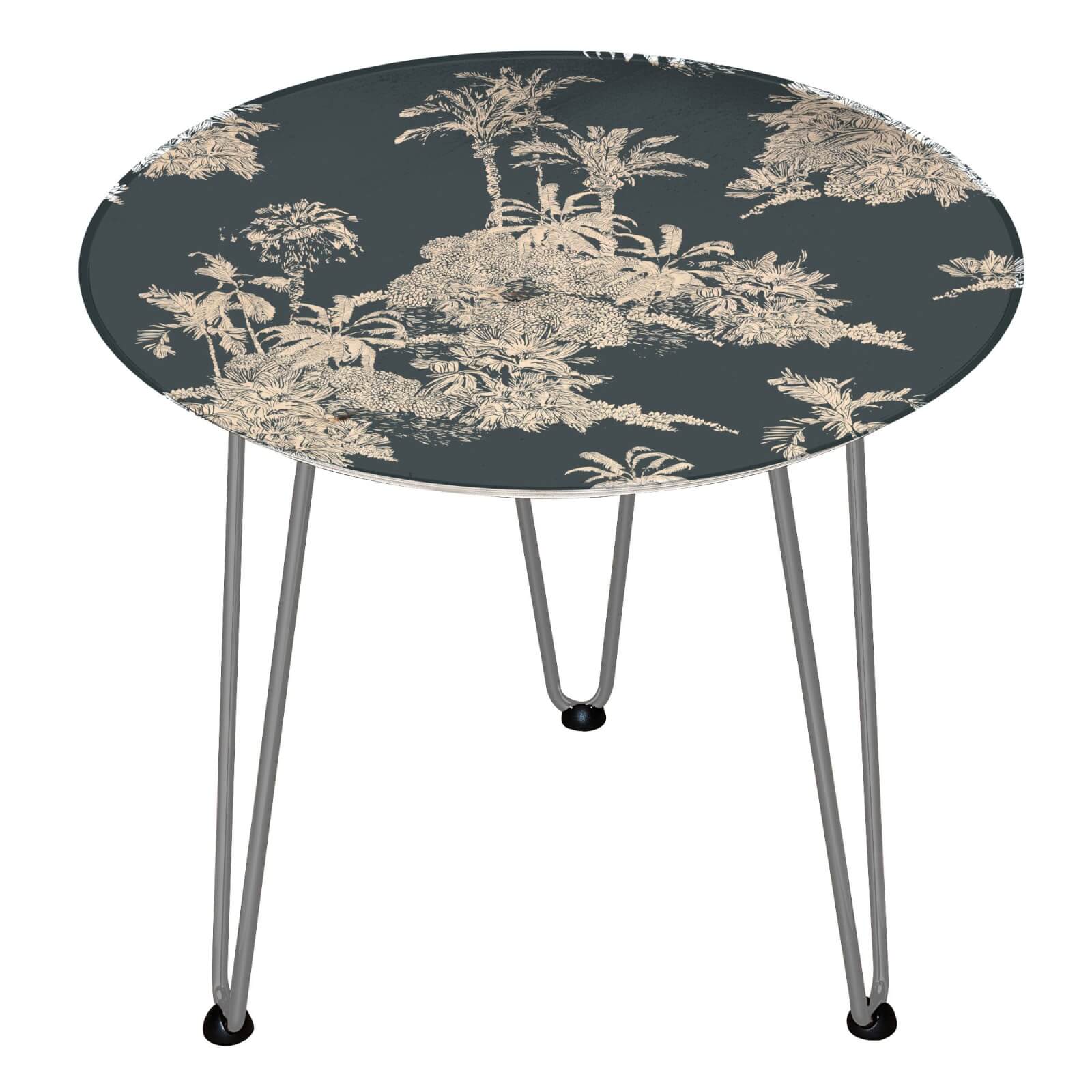 Decorsome Botanical Pattern Wooden Side Table - Silver