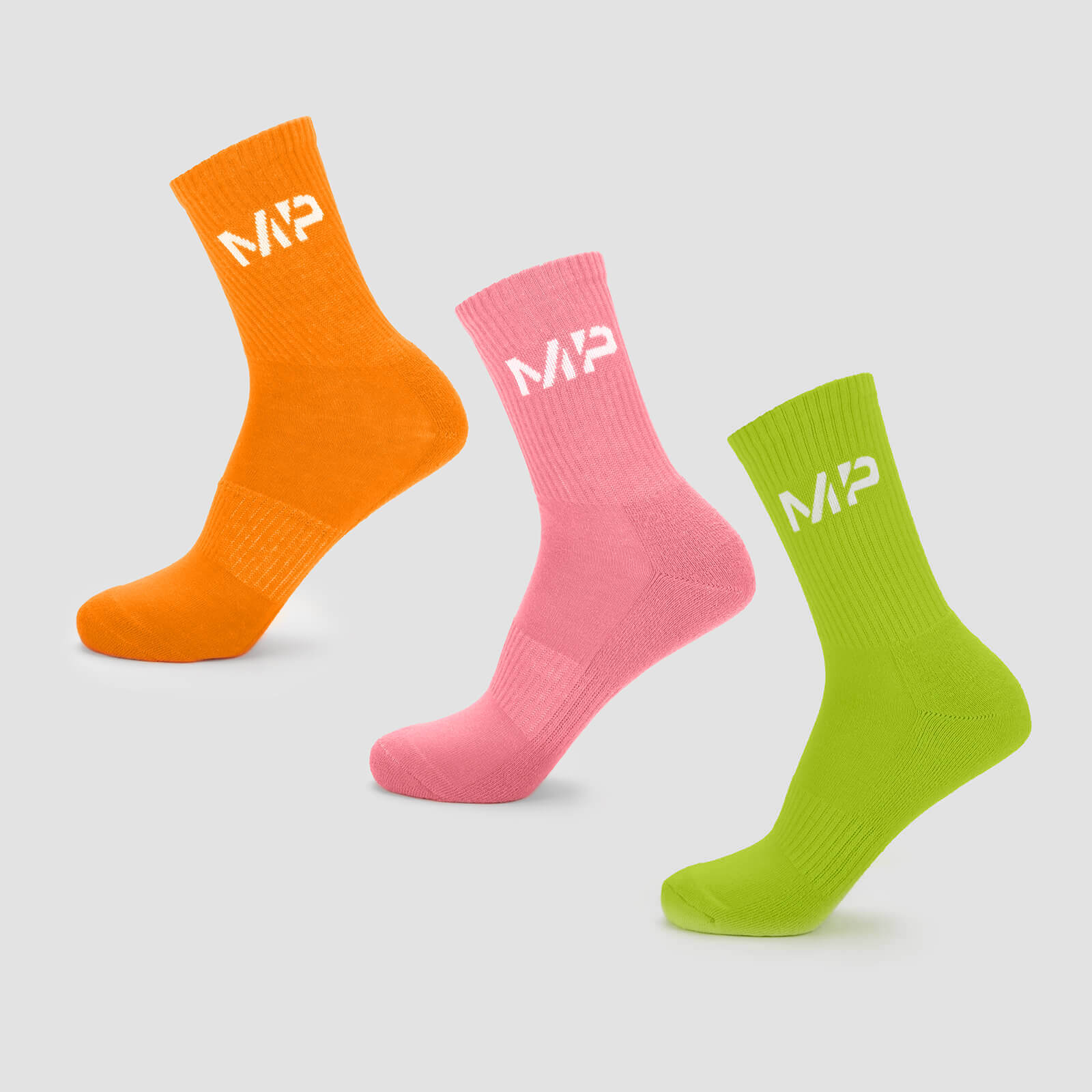 MP Men's Neon Brights Crew Socks (3 Pack) Orange/Lime/Rose - UK 6-8