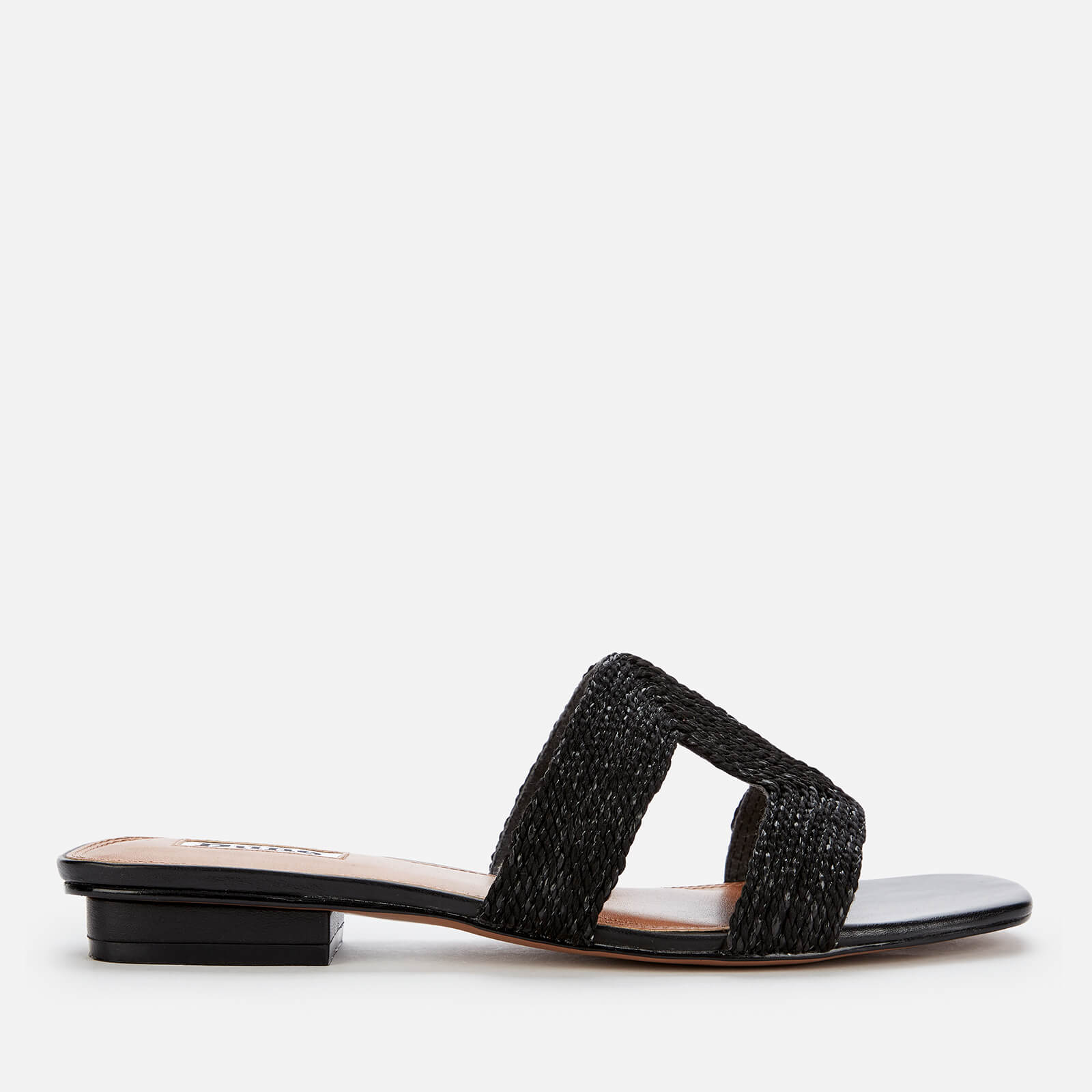 Dune Women's Loupe Raffia Flat Sandals - Black-Synthetic - UK 4