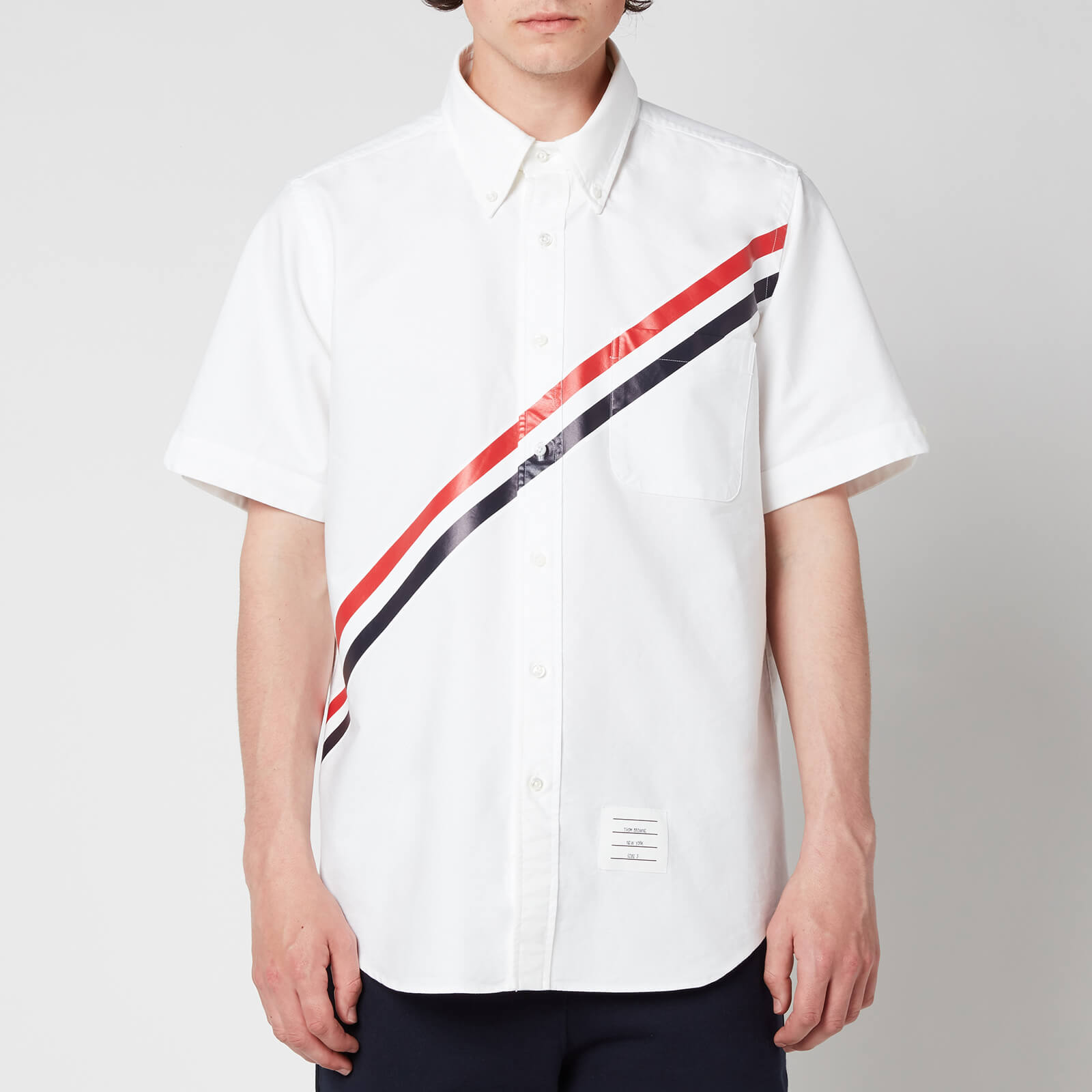 Thom Browne Men's Printed Diagonal Stripe Short Sleeve Oxford Shirt - White - 1/S