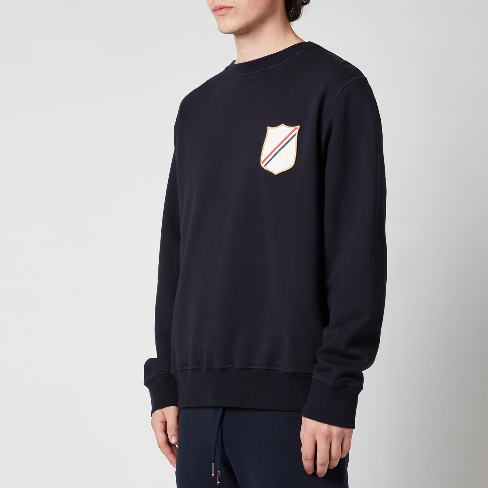 Thom Browne Men's Embroidered Crest Patch Boat Neck Sweatshirt - Navy - 1/S