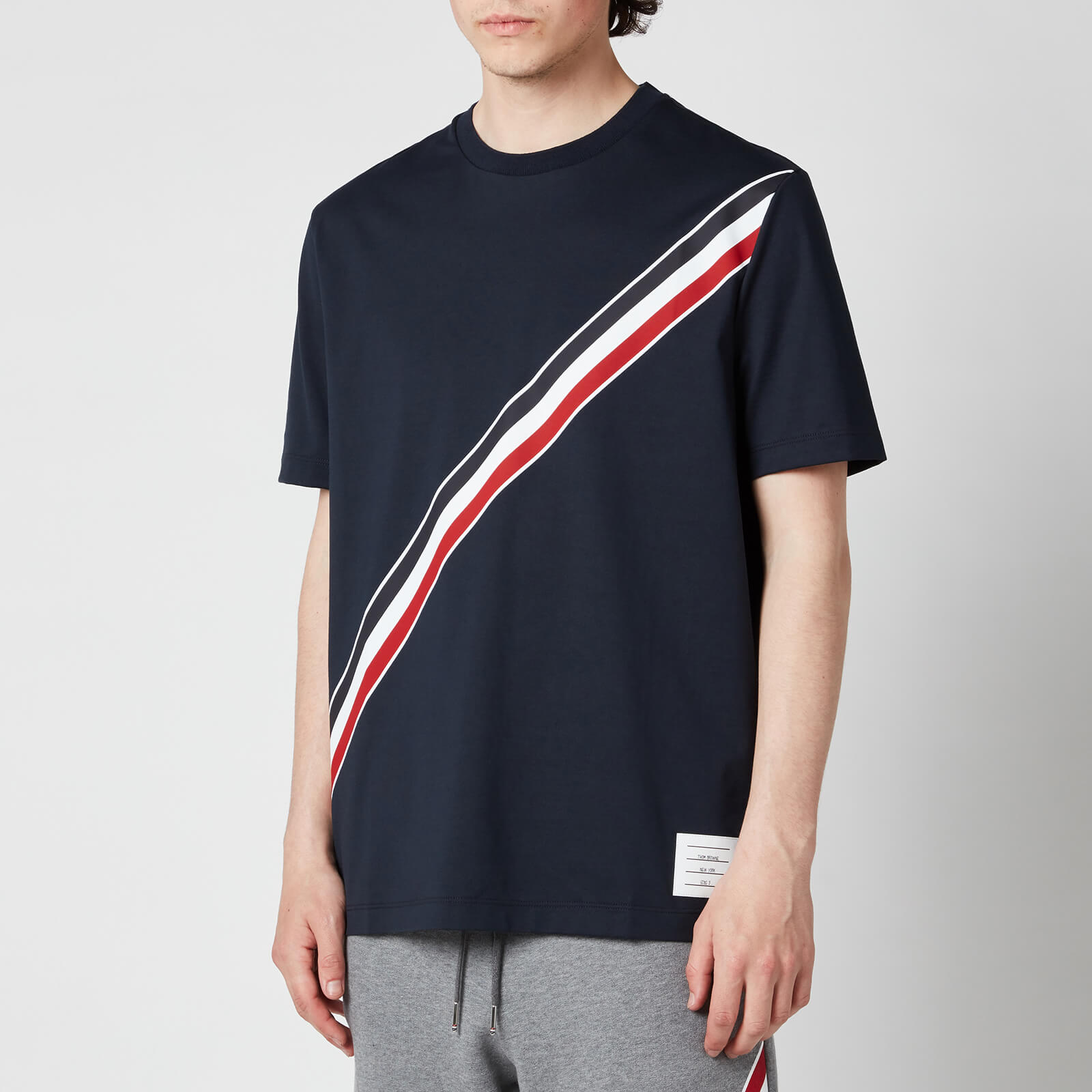 Thom Browne Men's Printed Diagonal Stripe Jersey T-Shirt - Navy - 2/M