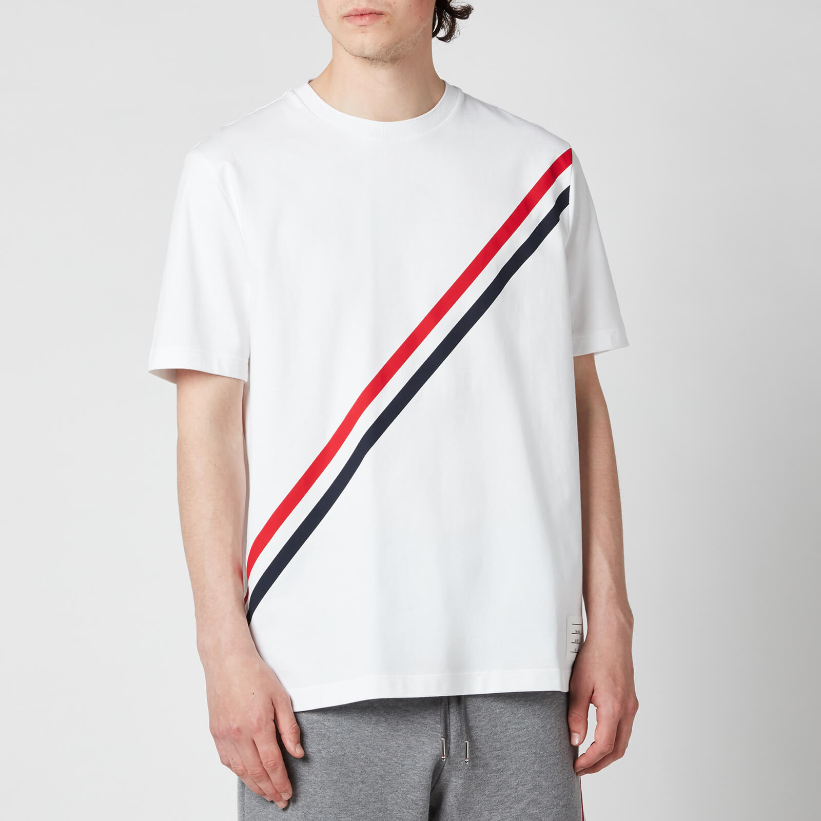 Thom Browne Men's Printed Diagonal Stripe Jersey T-Shirt - White - 1/S